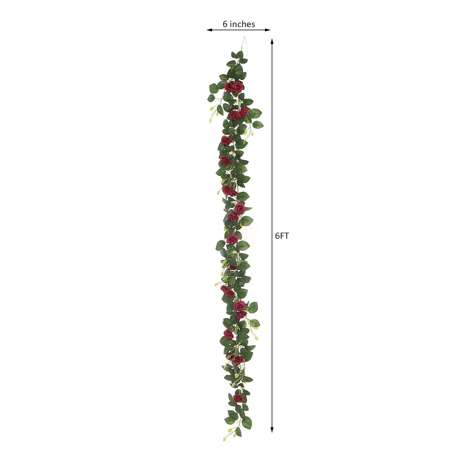 20 Burgundy Artificial Silk Roses Flower Garland, Hanging Vine 6ft - Image 3
