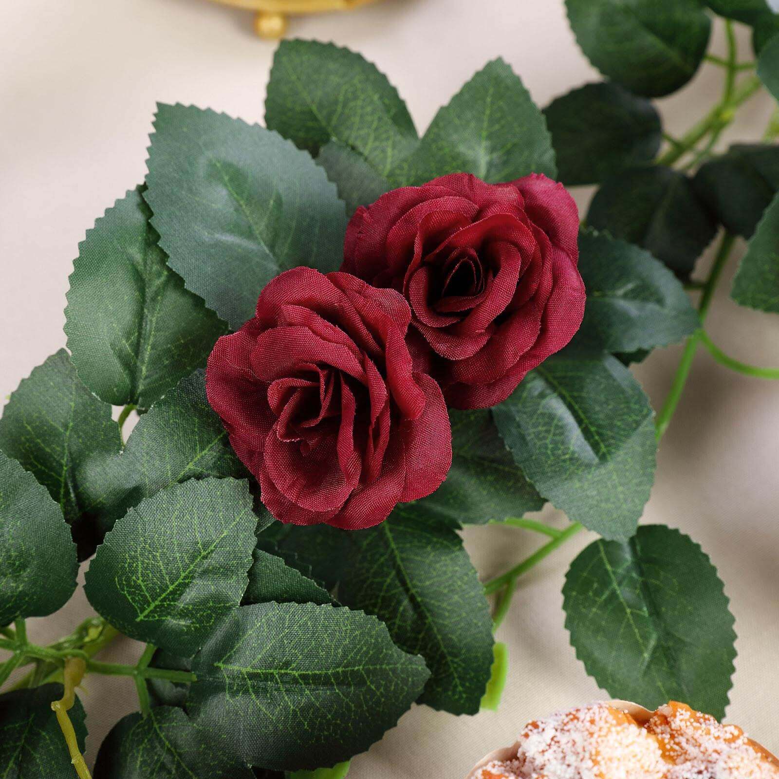 20 Burgundy Artificial Silk Roses Flower Garland, Hanging Vine 6ft - Image 8