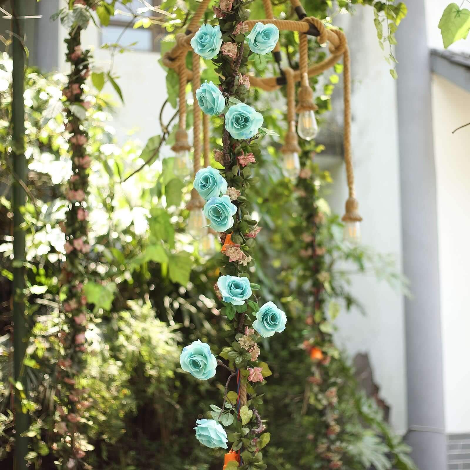 Aqua/Turquoise Artificial Silk Rose Hanging Flower Garland Vine 6ft - Image 20