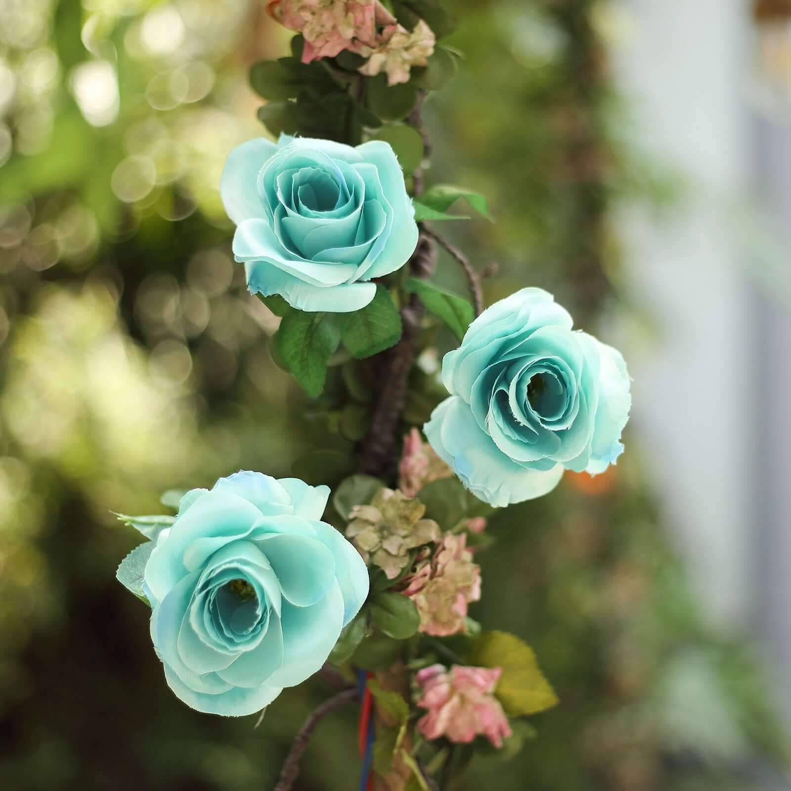 Aqua/Turquoise Artificial Silk Rose Hanging Flower Garland Vine 6ft - Image 21