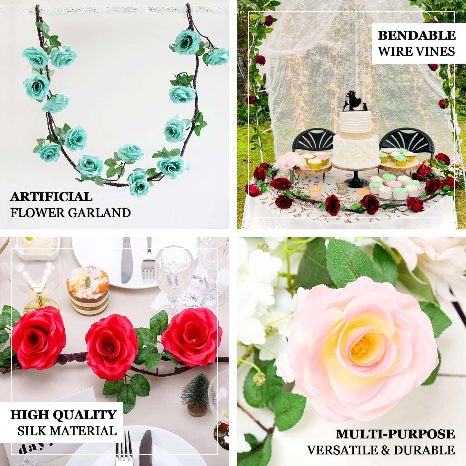 Aqua/Turquoise Artificial Silk Rose Hanging Flower Garland Vine 6ft - Image 4
