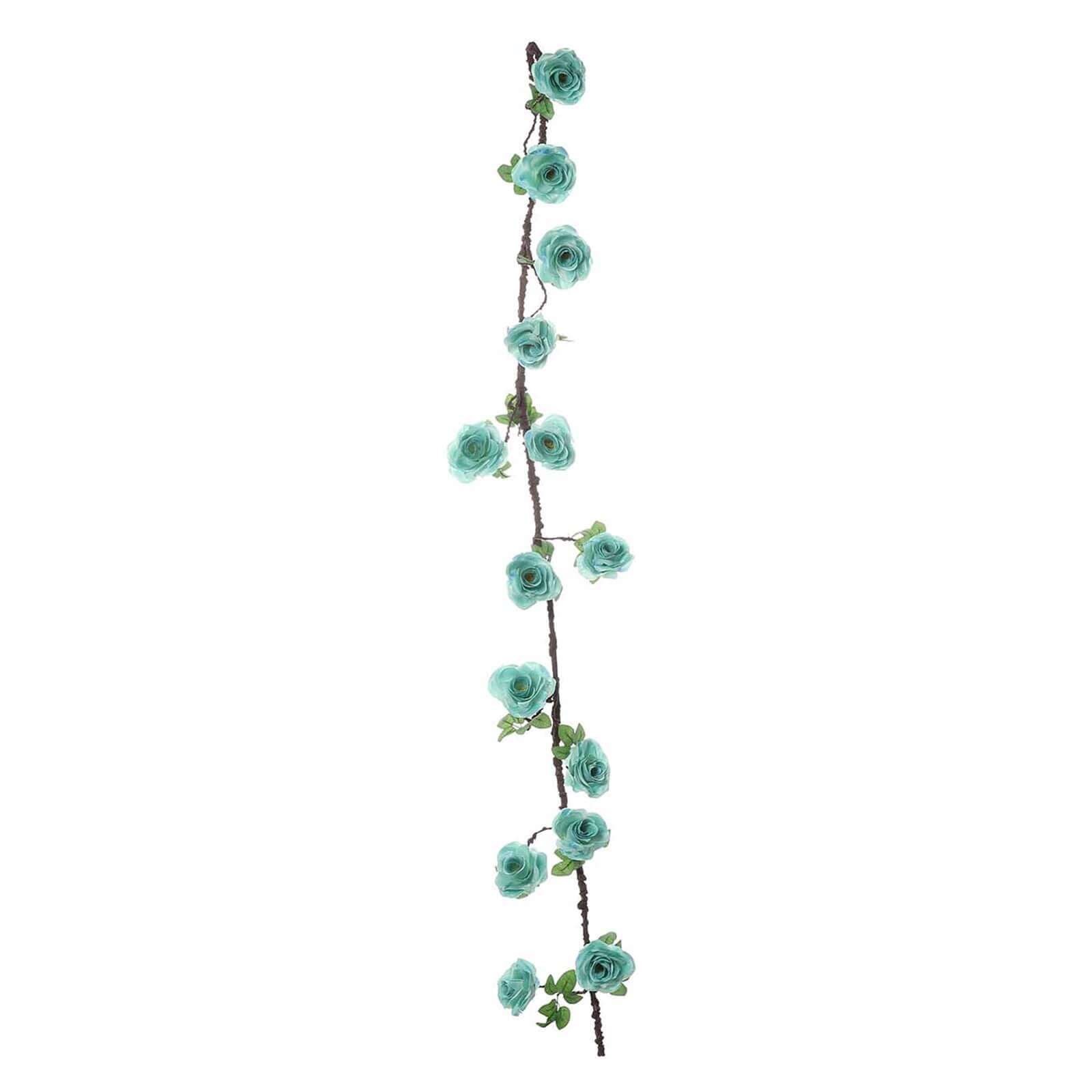Aqua/Turquoise Artificial Silk Rose Hanging Flower Garland Vine 6ft - Image 7