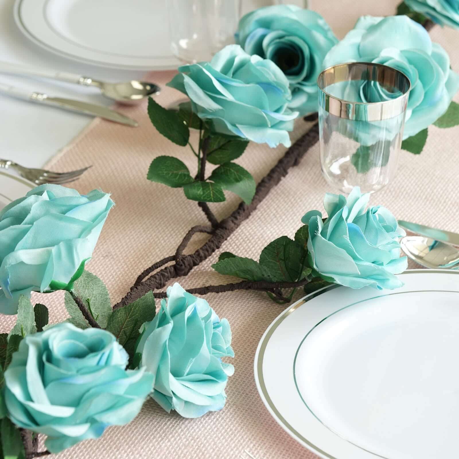 Aqua/Turquoise Artificial Silk Rose Hanging Flower Garland Vine 6ft - Image 8