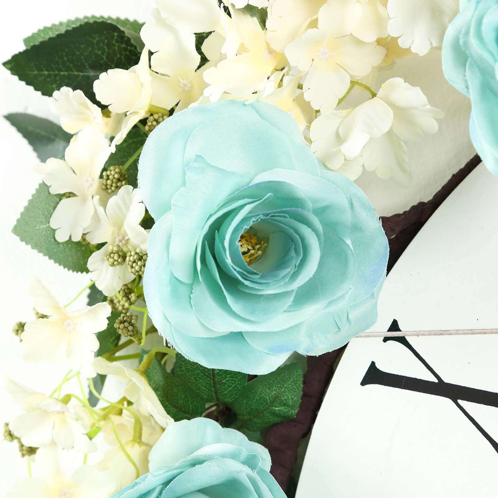 Aqua/Turquoise Artificial Silk Rose Hanging Flower Garland Vine 6ft - Image 9