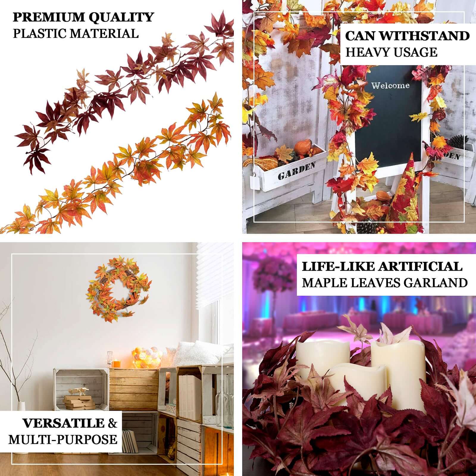 Burgundy Artificial Silk Maple Leaf Hanging Fall Garland Vine 6ft - Image 4
