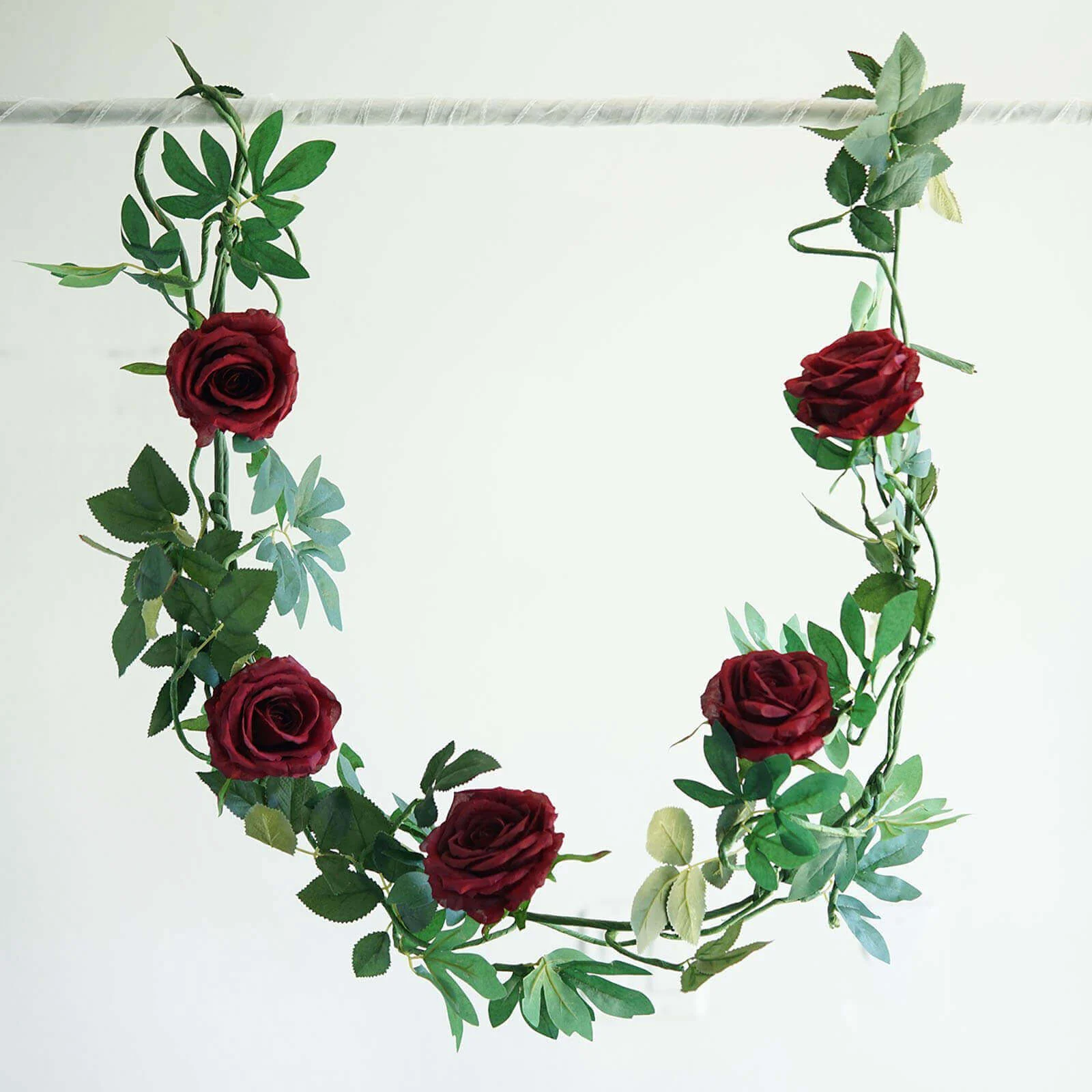 Burgundy Real Touch Artificial Rose and Leaf Flower Garland Vine 6ft - Image 16