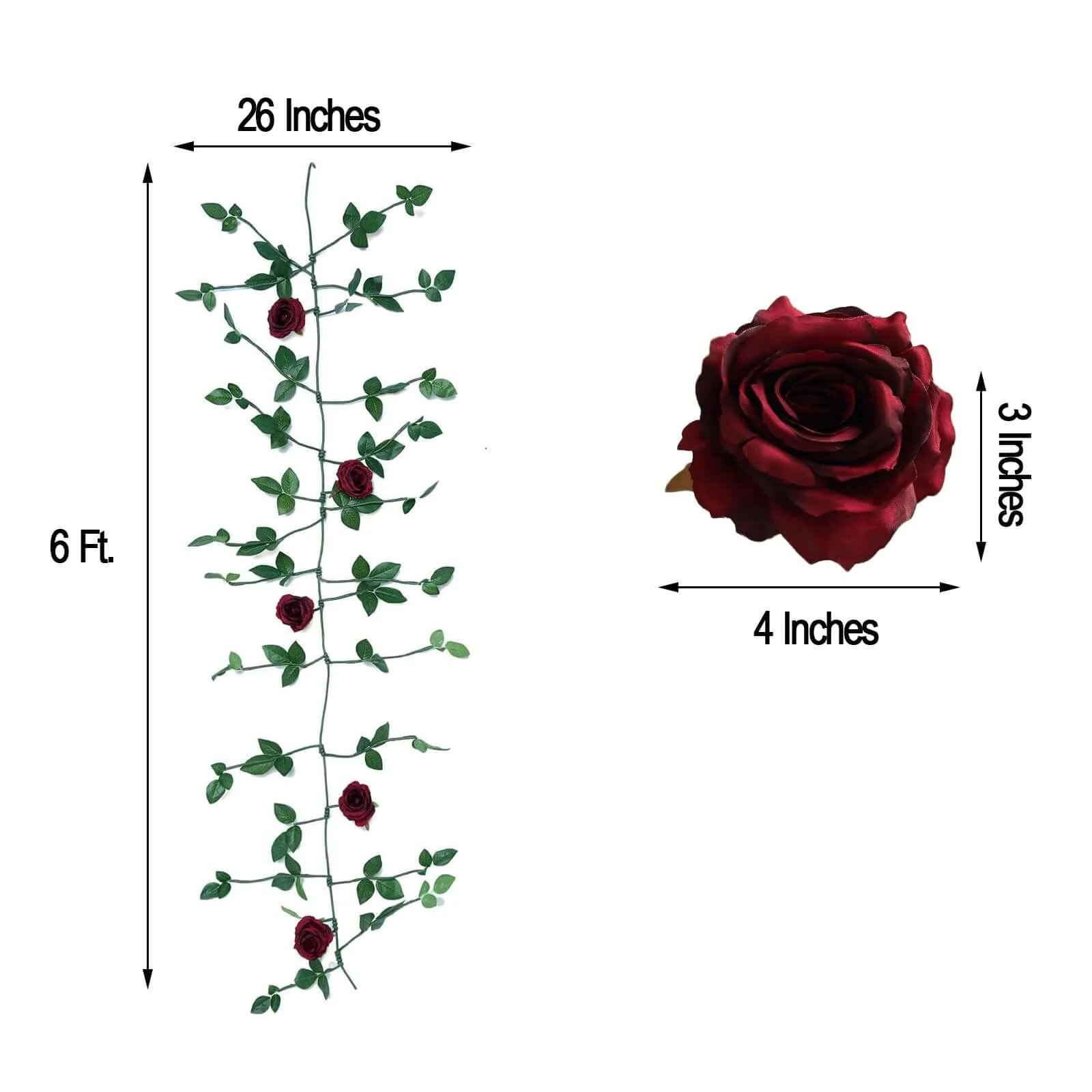 Burgundy Real Touch Artificial Rose and Leaf Flower Garland Vine 6ft - Image 3