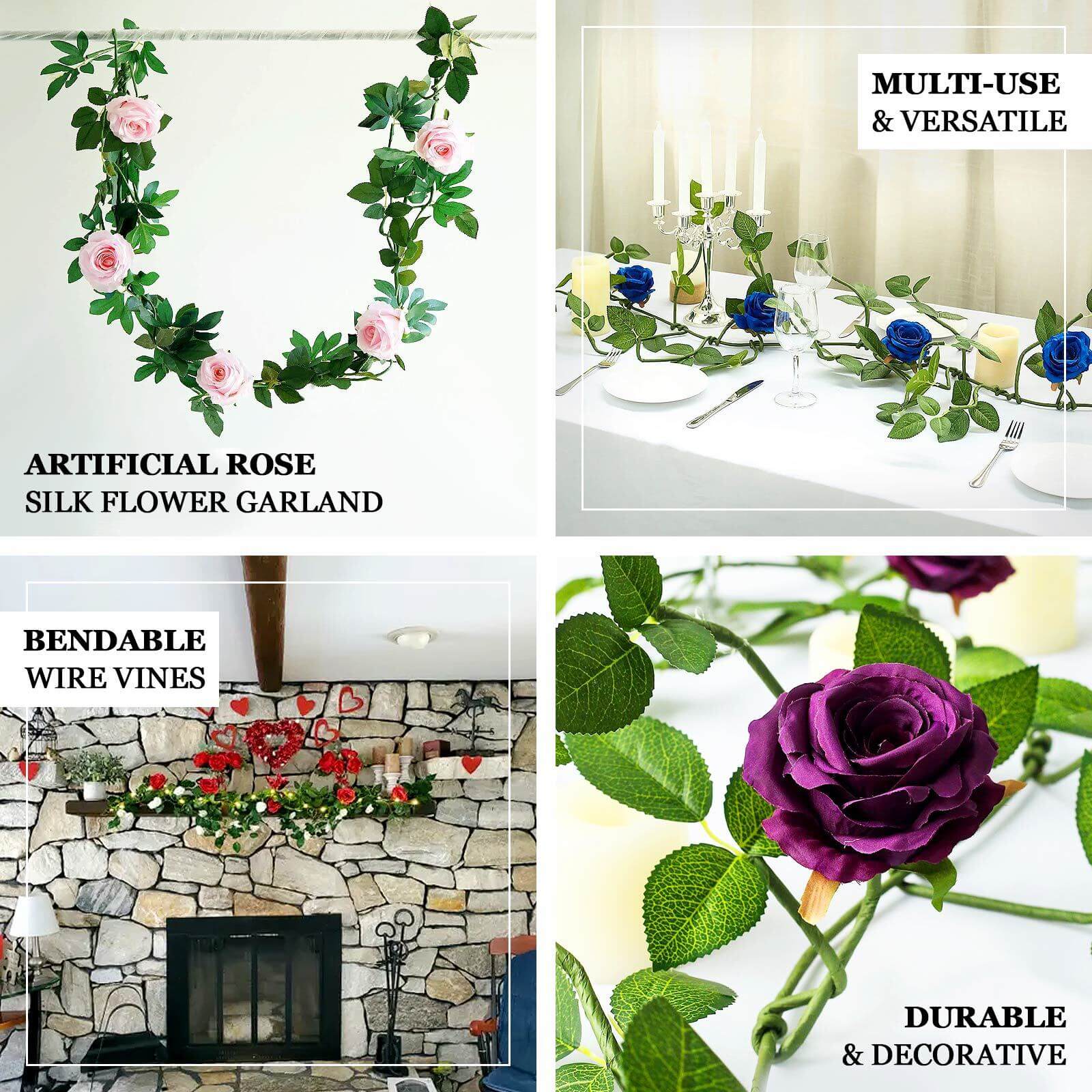 Burgundy Real Touch Artificial Rose and Leaf Flower Garland Vine 6ft - Image 4