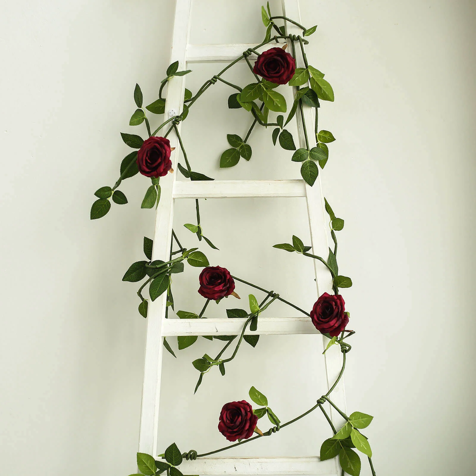 Burgundy Real Touch Artificial Rose and Leaf Flower Garland Vine 6ft - Image 8