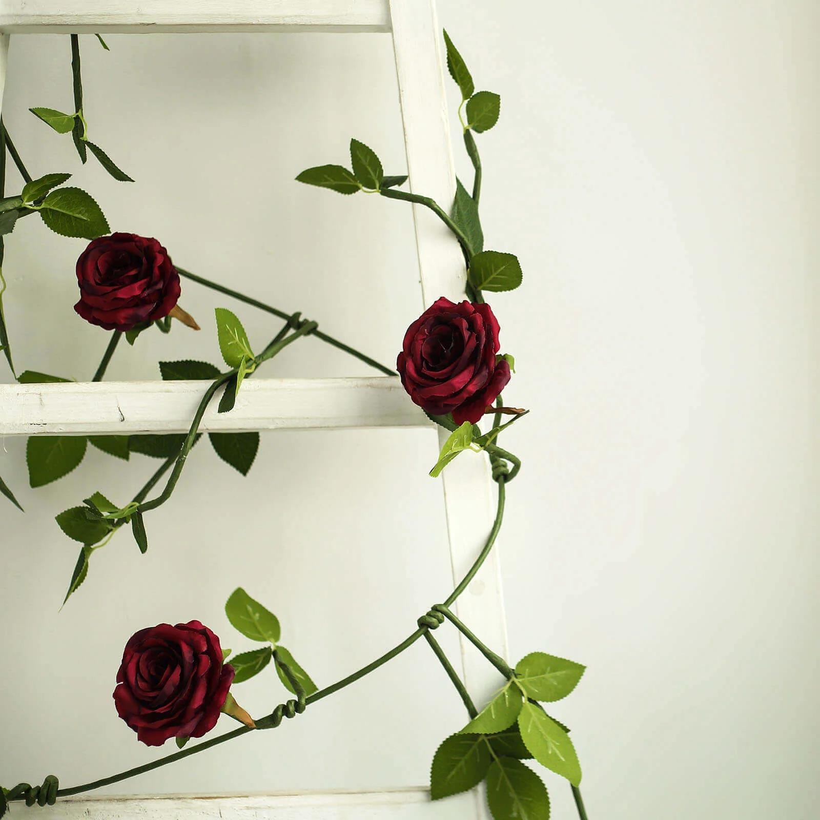 Burgundy Real Touch Artificial Rose and Leaf Flower Garland Vine 6ft - Image 9