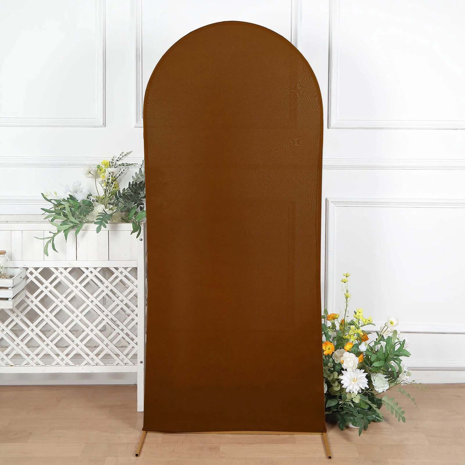 Cinnamon Brown Spandex Fitted Wedding Arch Cover For Round Top Chiara Backdrop Stand 6ft - Image 2