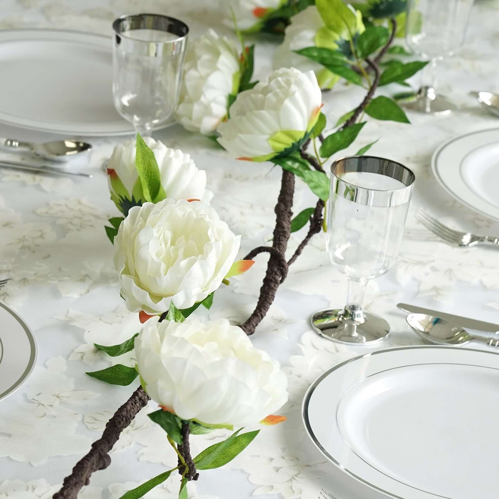 Cream Artificial Silk Peony Hanging Flower Garland, Faux Vine 6ft - Image 10