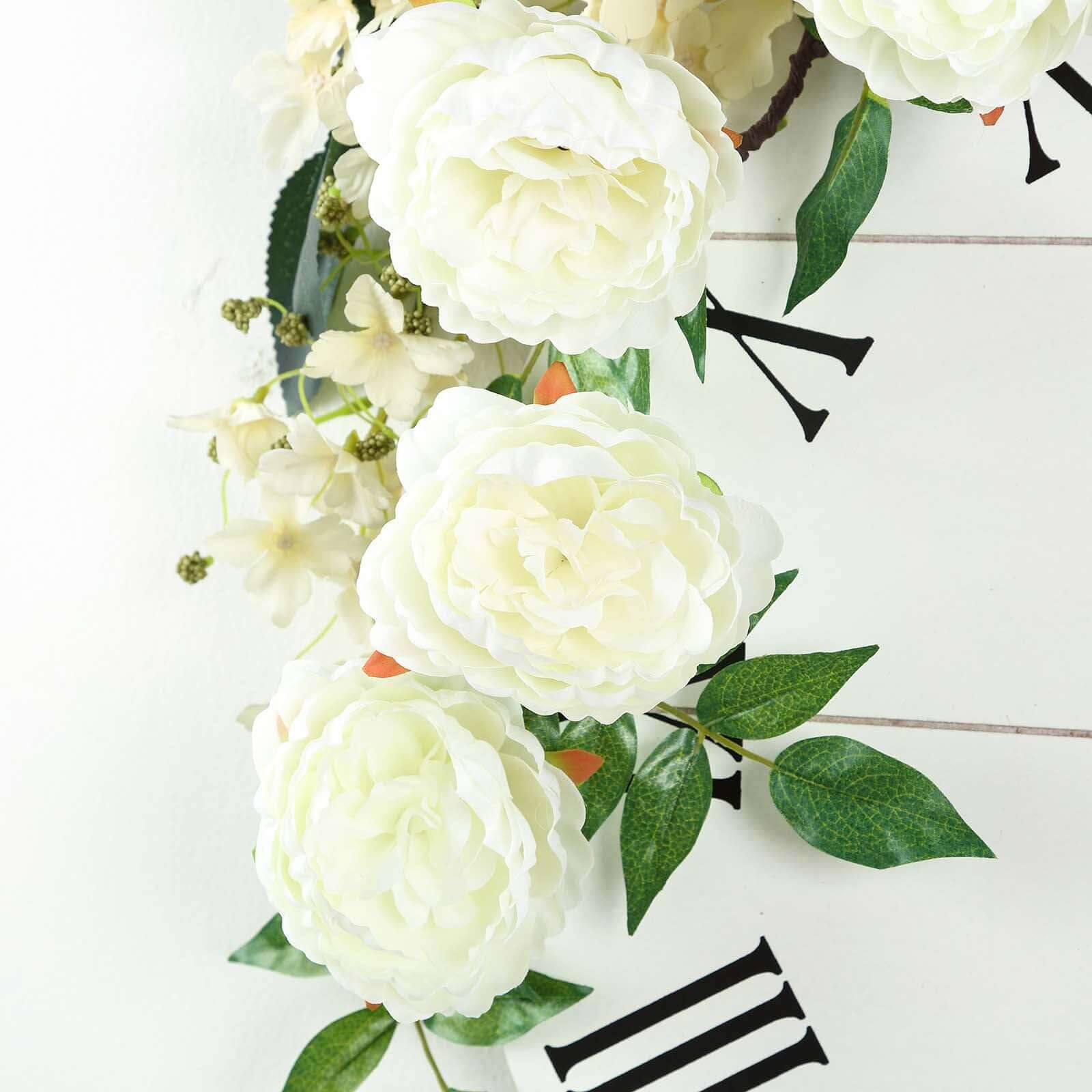 Cream Artificial Silk Peony Hanging Flower Garland, Faux Vine 6ft - Image 11