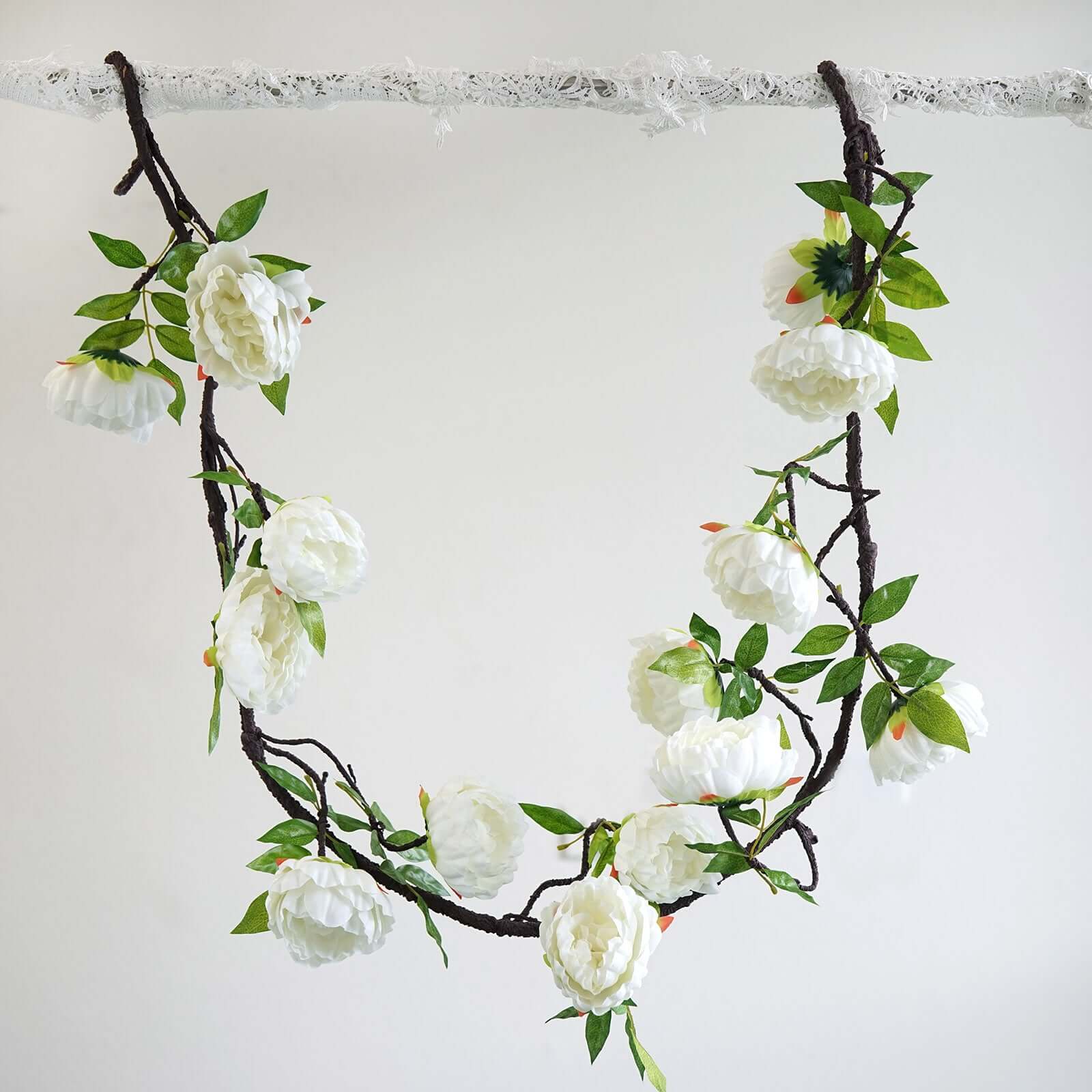 Cream Artificial Silk Peony Hanging Flower Garland, Faux Vine 6ft - Image 15