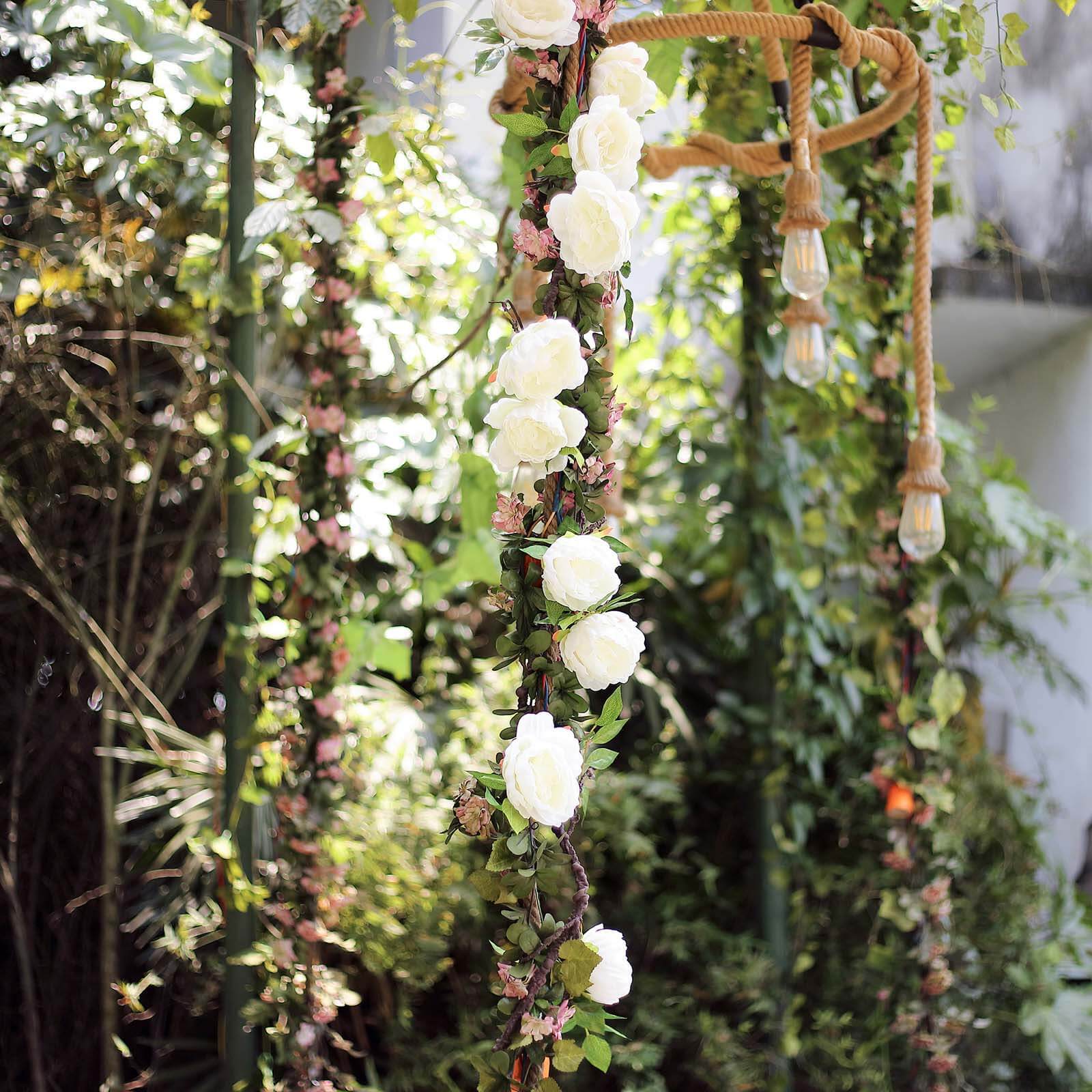 Cream Artificial Silk Peony Hanging Flower Garland, Faux Vine 6ft - Image 18