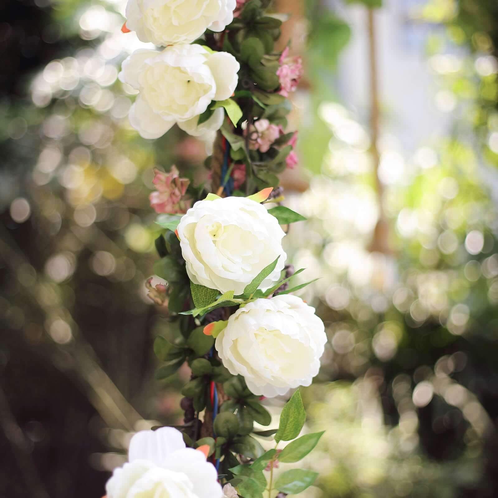 Cream Artificial Silk Peony Hanging Flower Garland, Faux Vine 6ft - Image 19