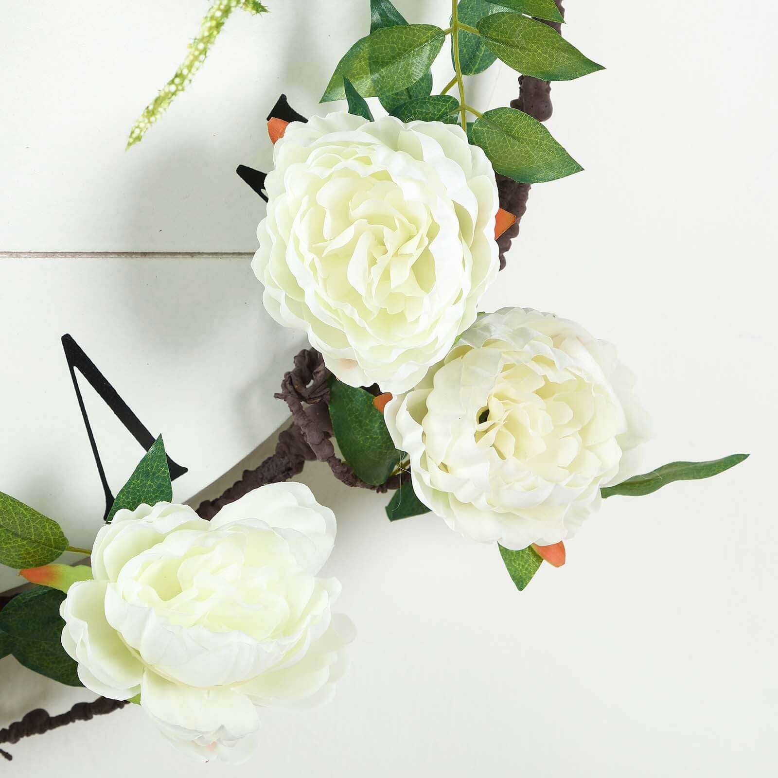 Cream Artificial Silk Peony Hanging Flower Garland, Faux Vine 6ft - Image 5