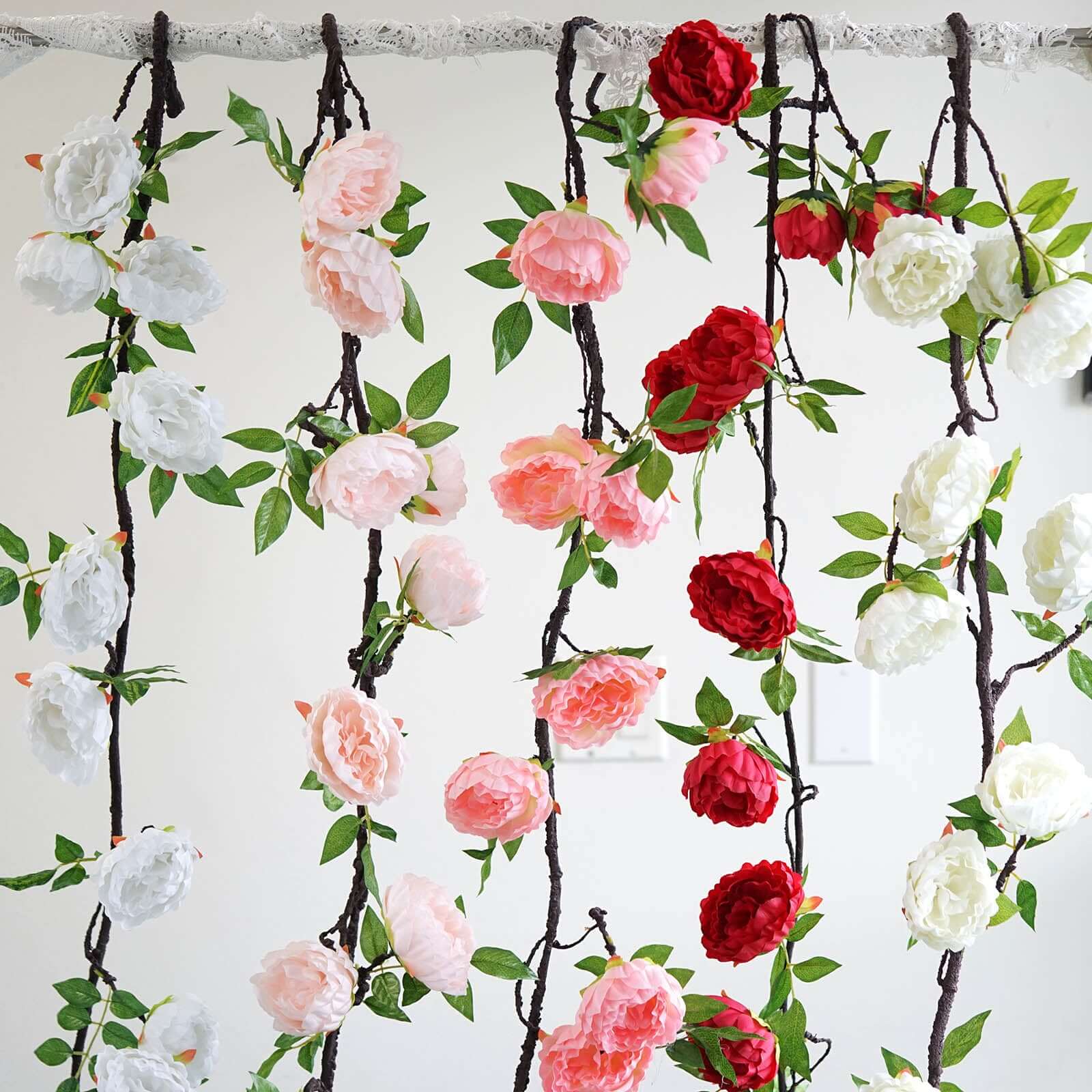 Cream Artificial Silk Peony Hanging Flower Garland, Faux Vine 6ft - Image 8