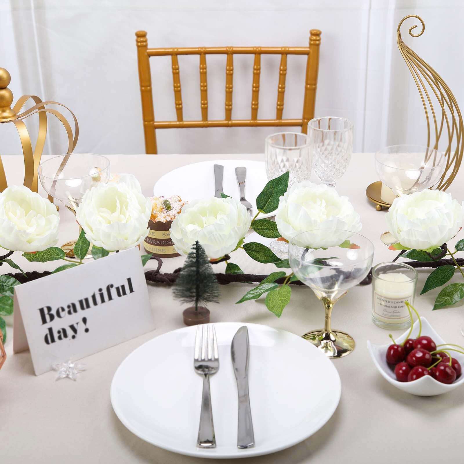 Cream Artificial Silk Peony Hanging Flower Garland, Faux Vine 6ft - Image 9