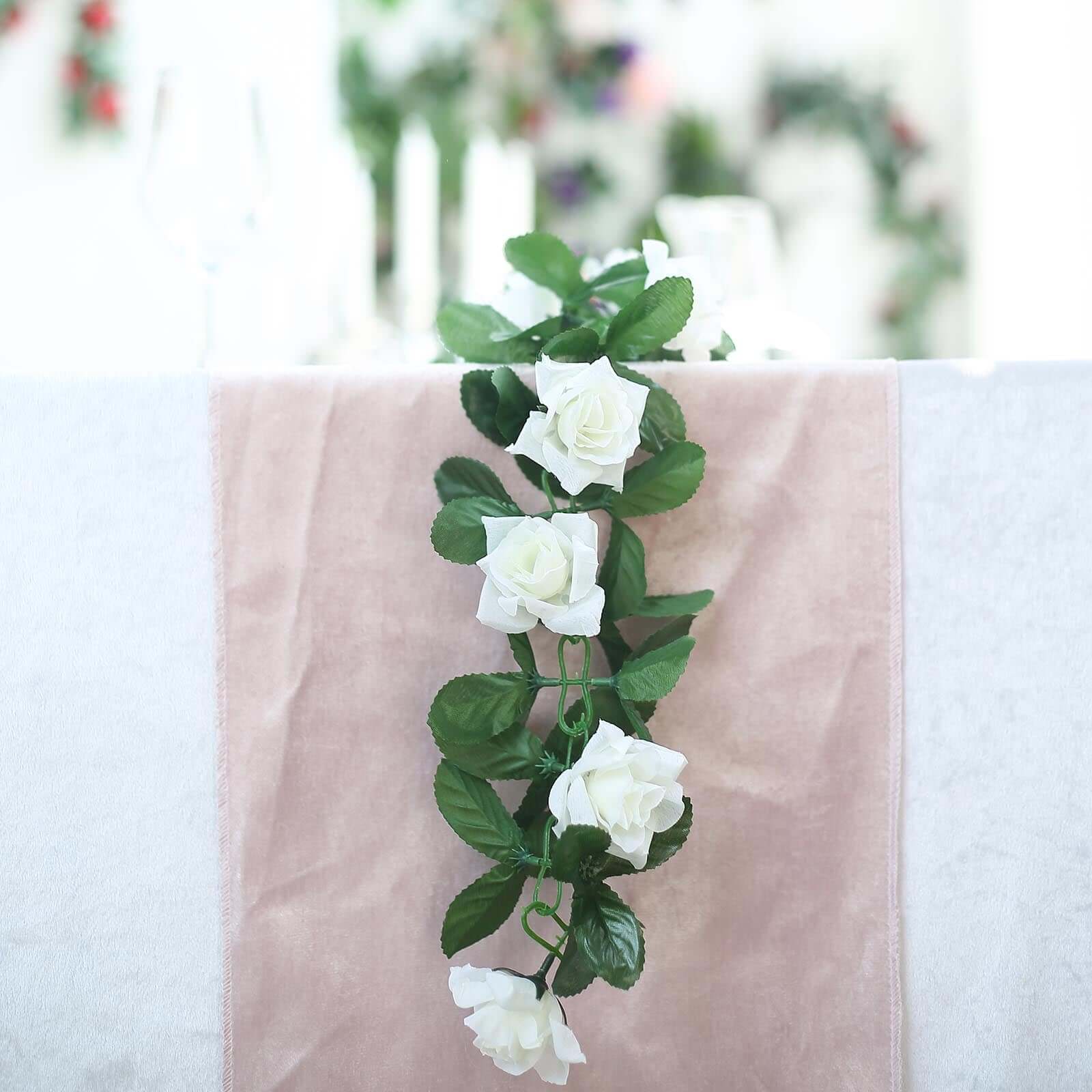 Cream Artificial Silk Rose Garland UV Protected Flower Chain 6ft - Image 13