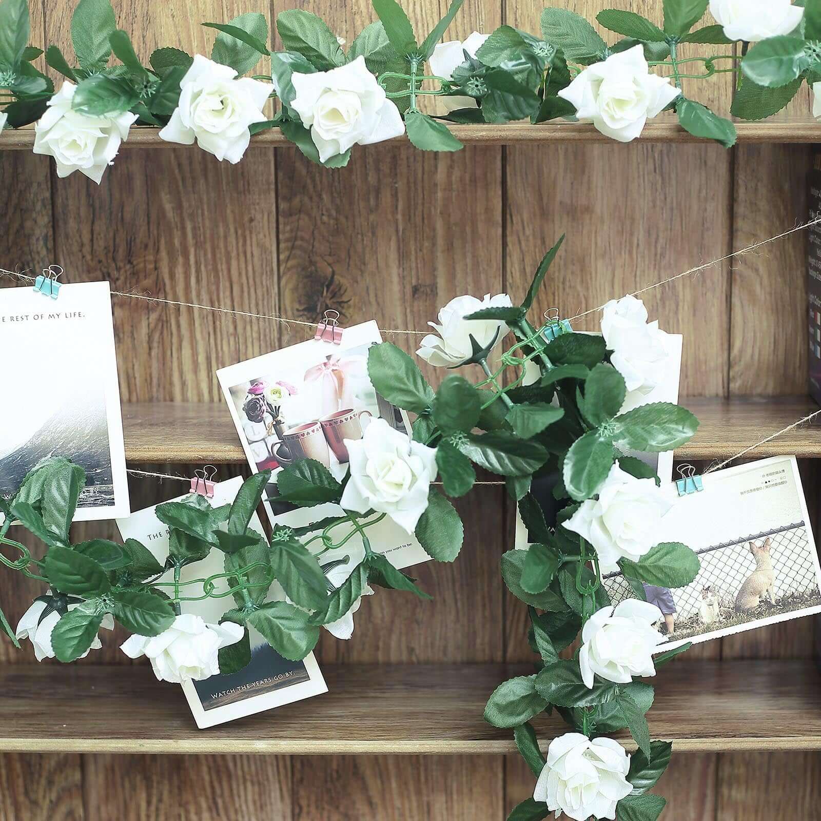 Cream Artificial Silk Rose Garland UV Protected Flower Chain 6ft - Image 8