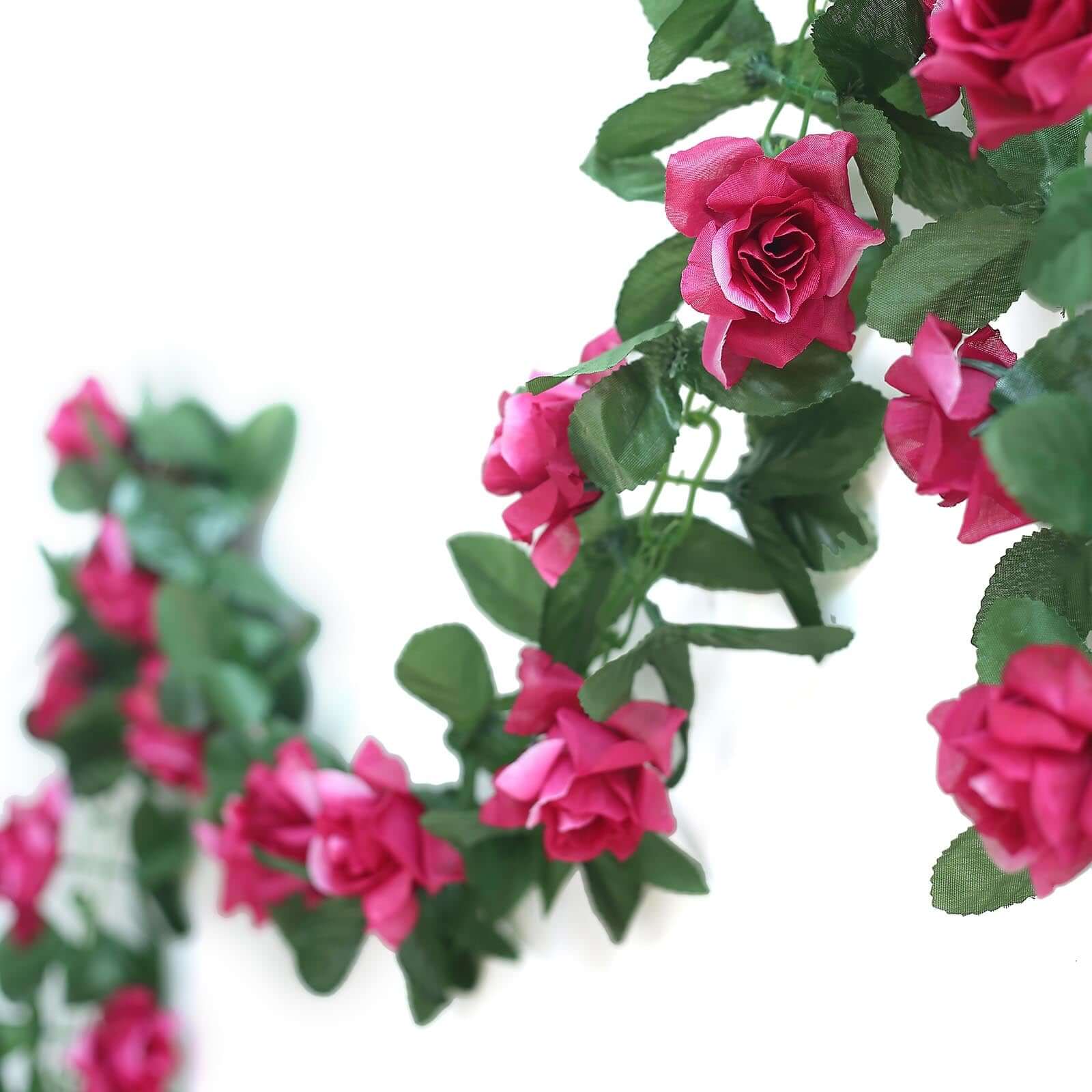 Fuchsia Artificial Silk Rose Garland UV Protected Flower Chain 6ft - Image 10