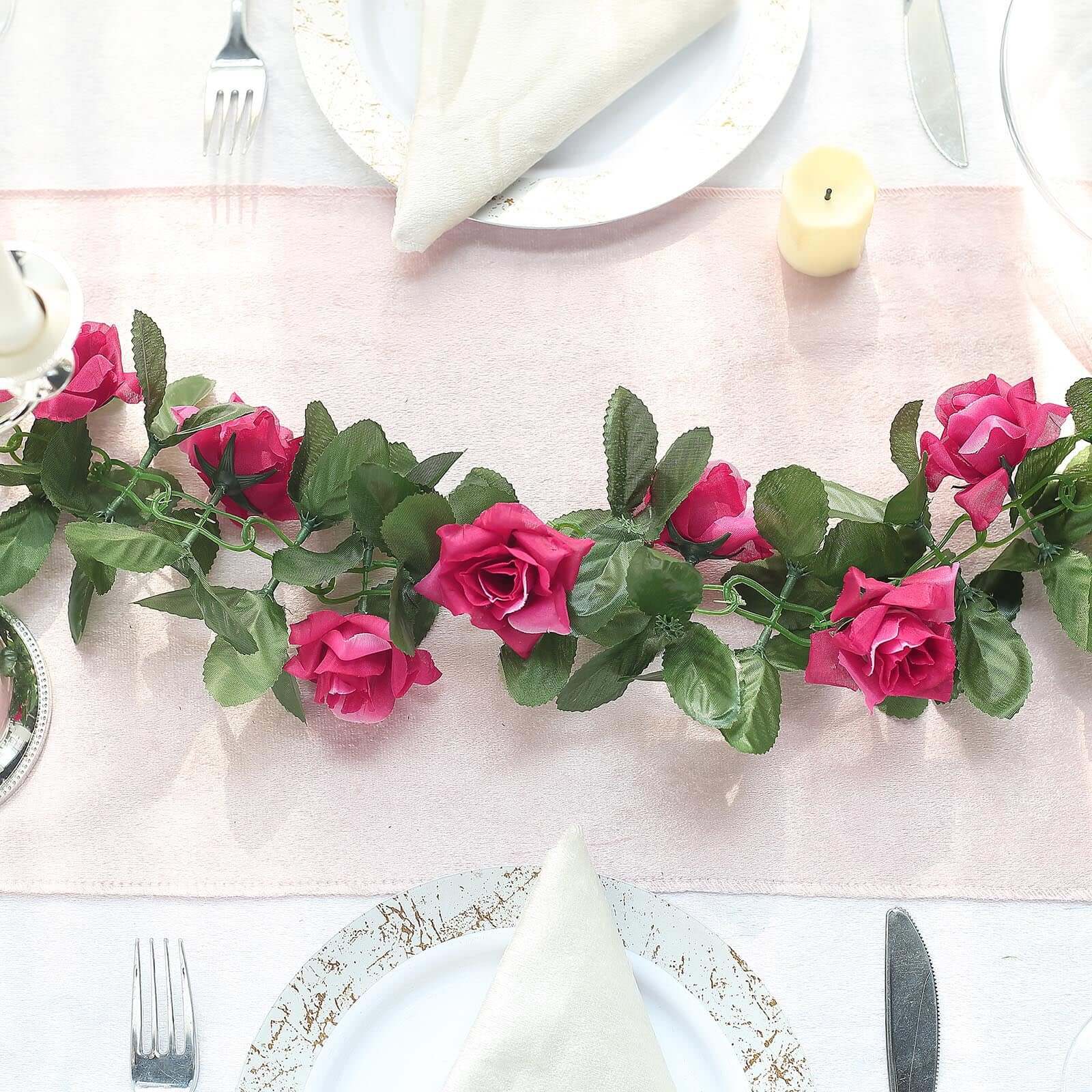 Fuchsia Artificial Silk Rose Garland UV Protected Flower Chain 6ft - Image 12