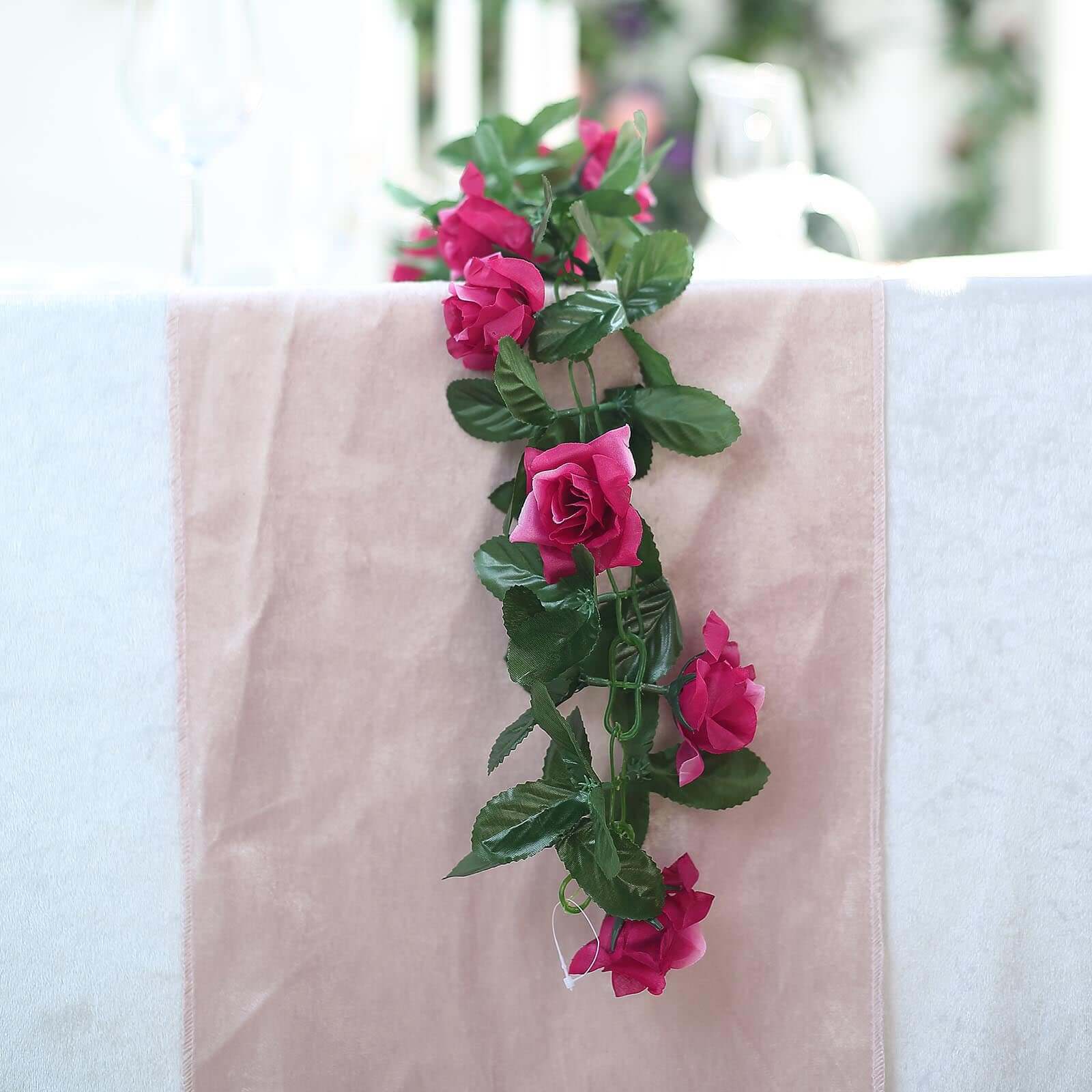 Fuchsia Artificial Silk Rose Garland UV Protected Flower Chain 6ft - Image 13