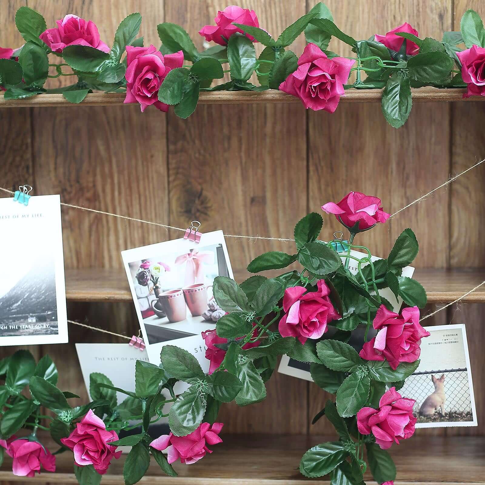 Fuchsia Artificial Silk Rose Garland UV Protected Flower Chain 6ft - Image 6