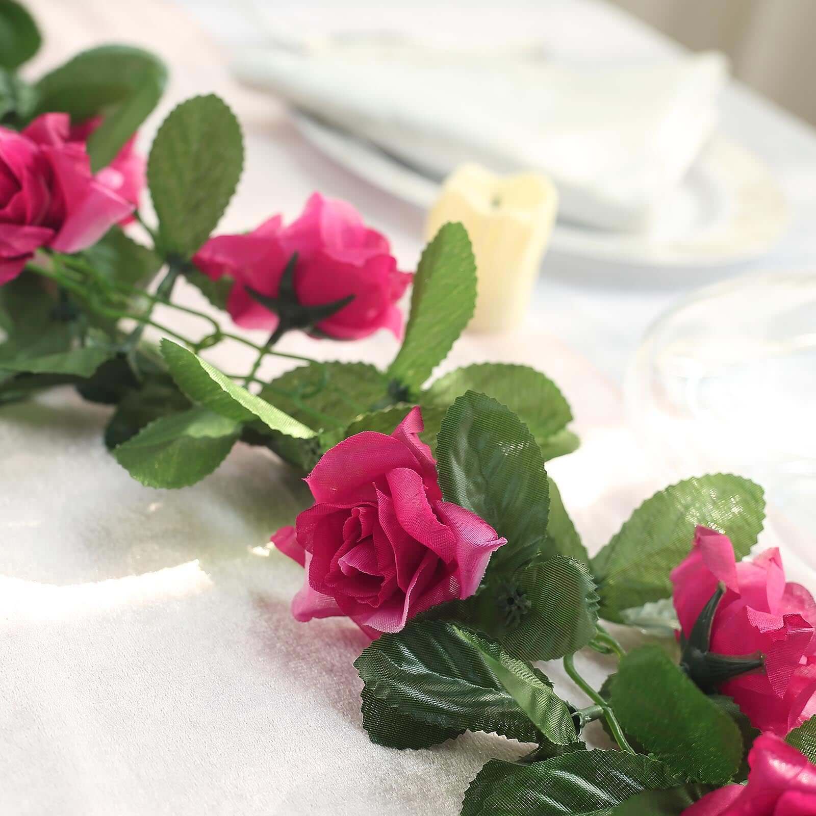 Fuchsia Artificial Silk Rose Garland UV Protected Flower Chain 6ft - Image 8