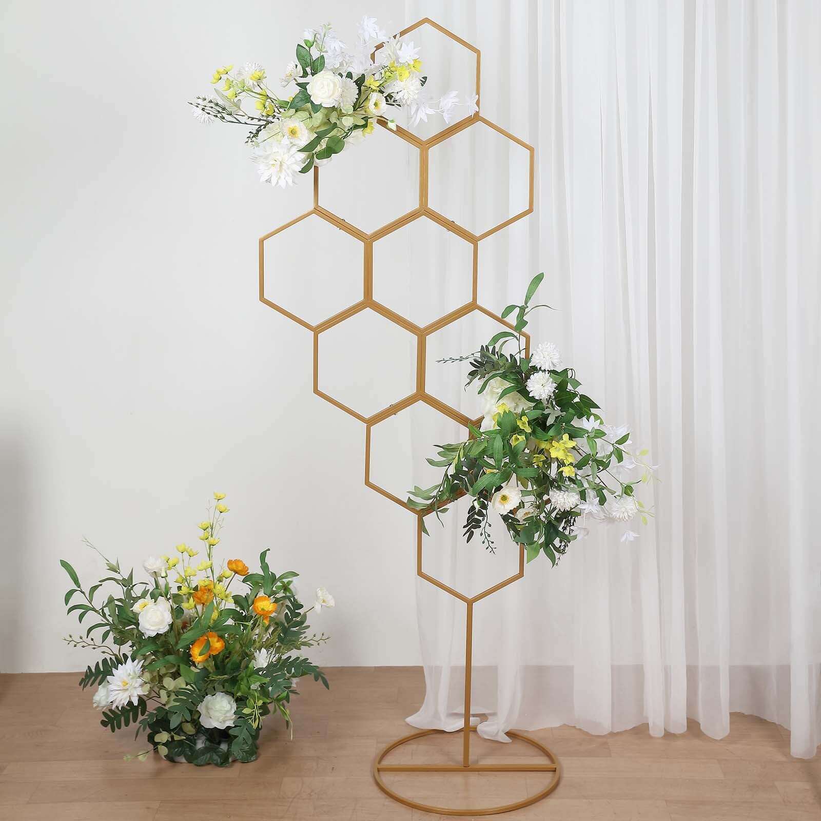 Gold Metal Honeycomb Floor Standing Balloon Display Arch, Wedding Flower Frame Backdrop Stand 6ft - Image 5
