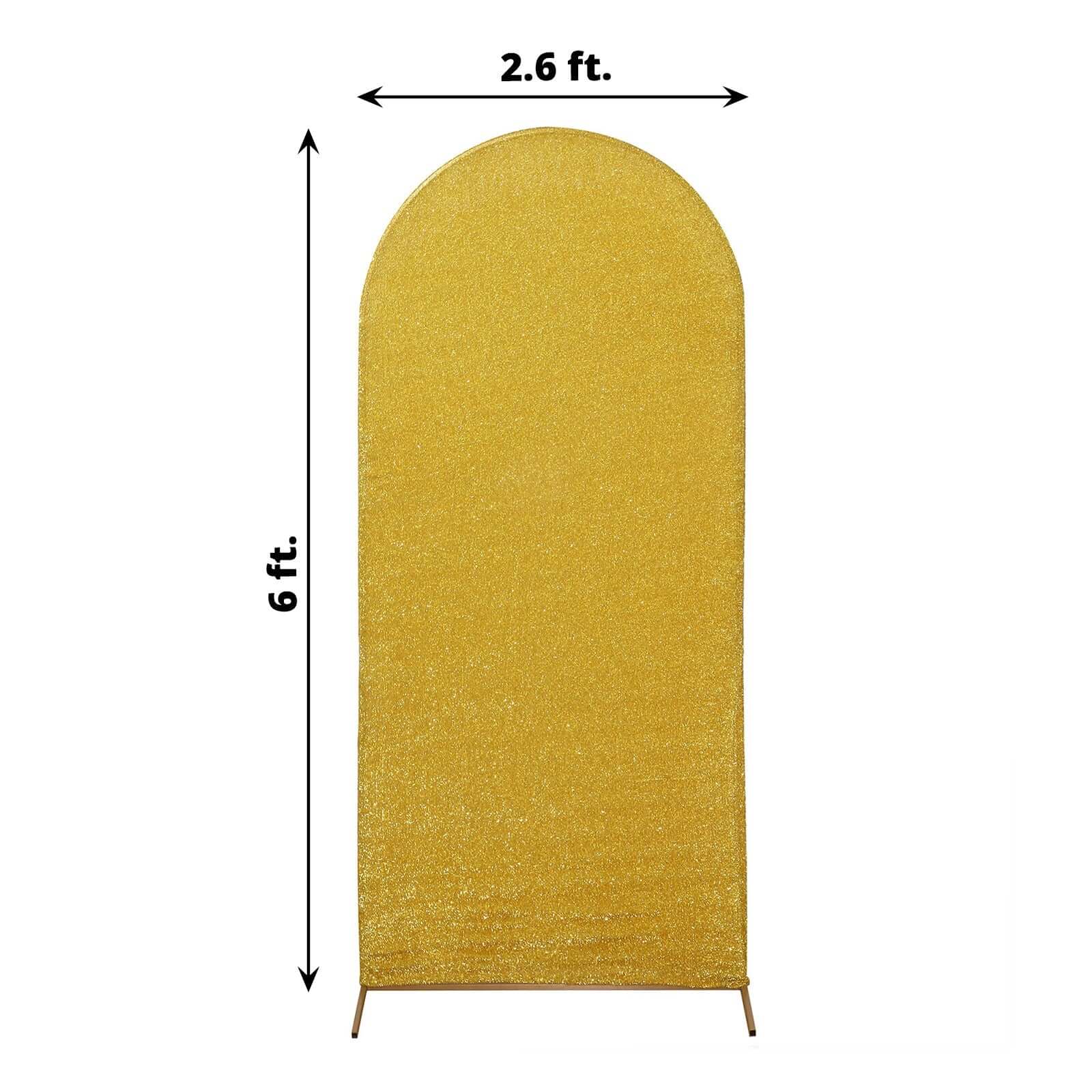 Gold Shimmer Tinsel Spandex Wedding Arch Cover For Fitted Round Top Chiara Backdrop Stand 6ft - Image 3