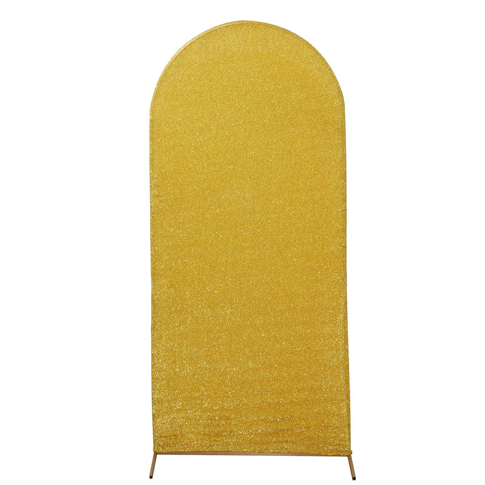 Gold Shimmer Tinsel Spandex Wedding Arch Cover For Fitted Round Top Chiara Backdrop Stand 6ft - Image 6