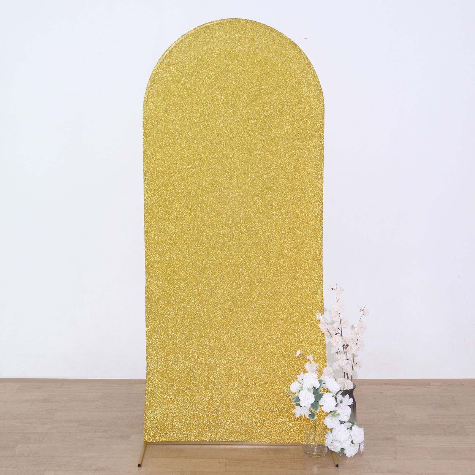 Gold Shimmer Tinsel Spandex Wedding Arch Cover For Fitted Round Top Chiara Backdrop Stand 6ft - Image 9