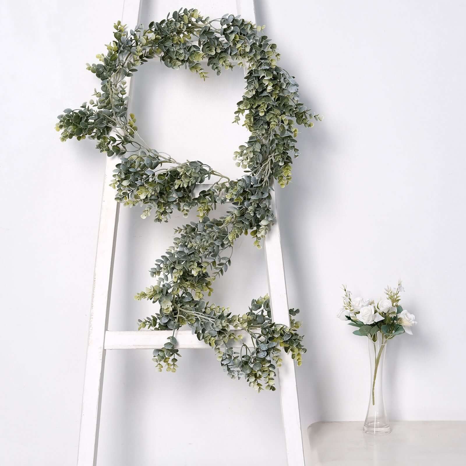 Lifelike Frosted Green Artificial Eucalyptus Leaf Garland Plant, Waterproof Faux Hanging Vine 6ft - Image 2