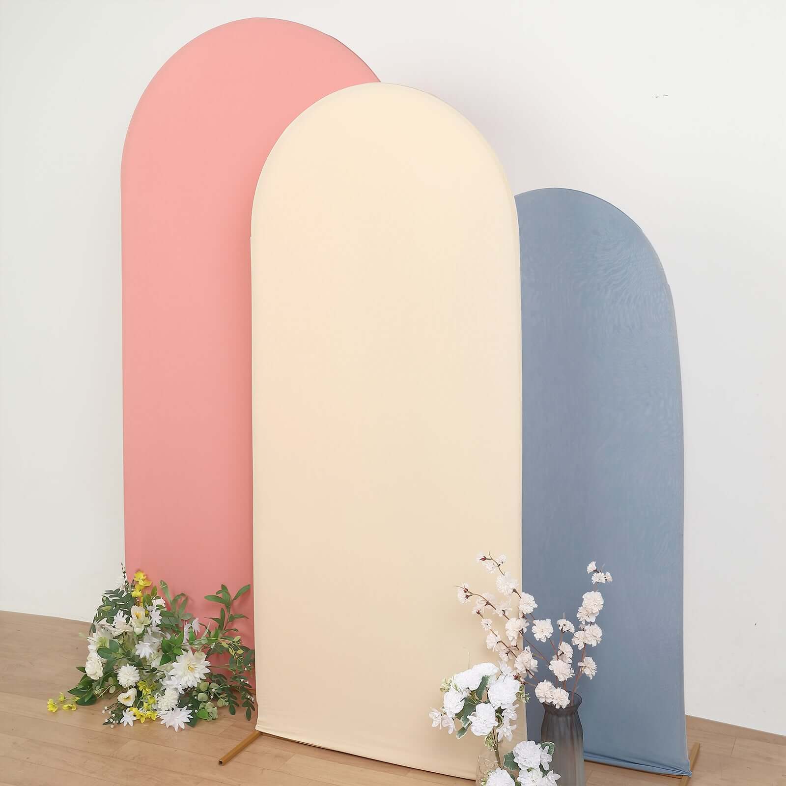 Matte Beige Spandex Fitted Wedding Arch Cover For Round Top Chiara Backdrop Stand 6ft - Image 2