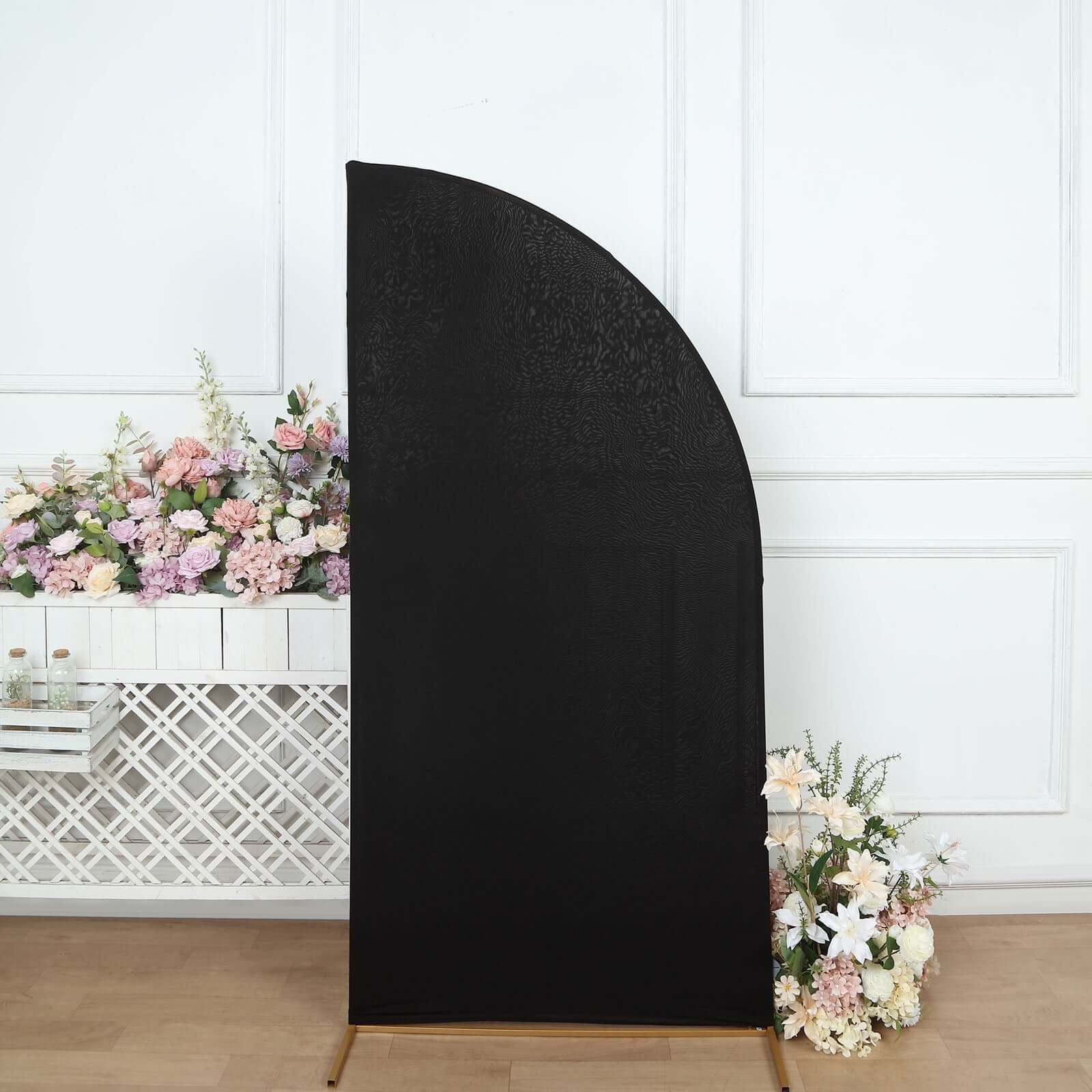 Matte Black Fitted Spandex Half Moon Wedding Arch Cover, Custom Fit Chiara Backdrop Stand Cover 6ft - Image 2