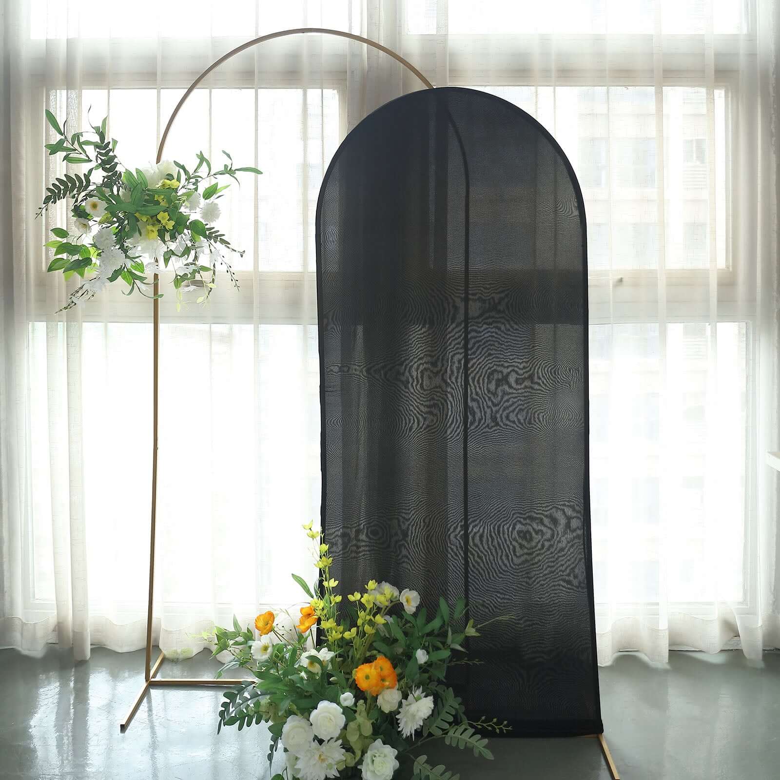 Matte Black Spandex Fitted Wedding Arch Cover For Round Top Chiara Backdrop Stand 6ft