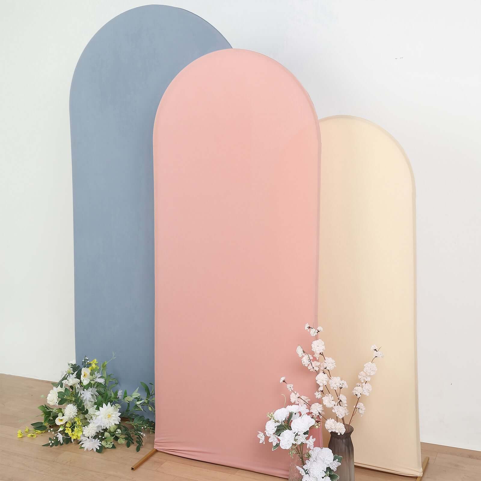 Matte Dusty Rose Spandex Fitted Wedding Arch Cover For Round Top Chiara Backdrop Stand 6ft - Image 2