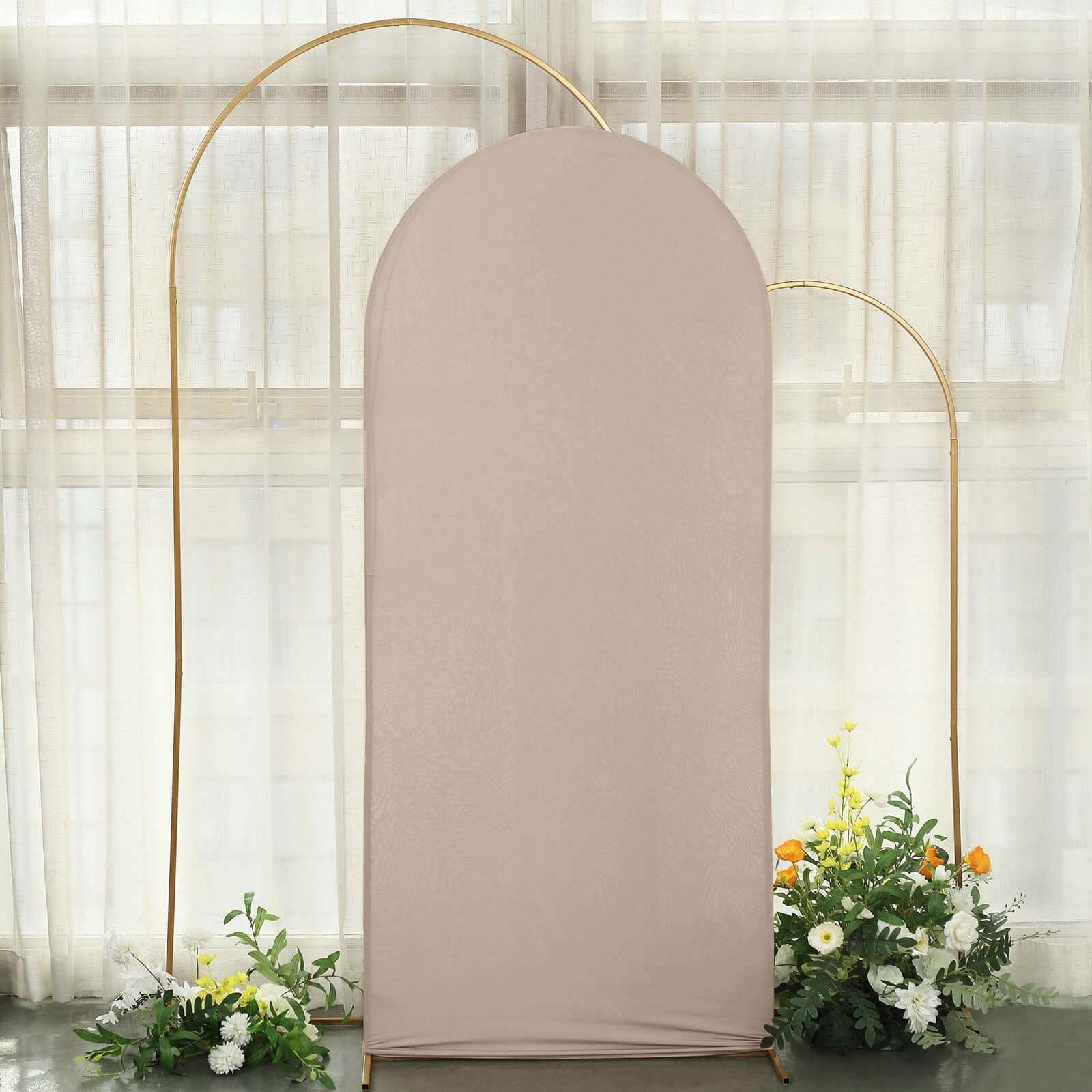 Matte Nude Spandex Fitted Wedding Arch Cover For Round Top Chiara Backdrop Stand 6ft - Image 7