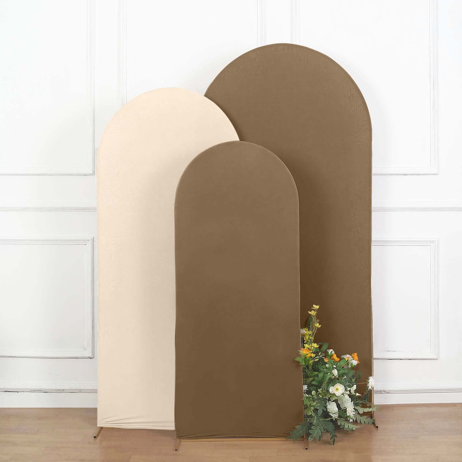 Matte Taupe Spandex Fitted Wedding Arch Cover For Round Top Chiara Backdrop Stand 6ft - Image 2