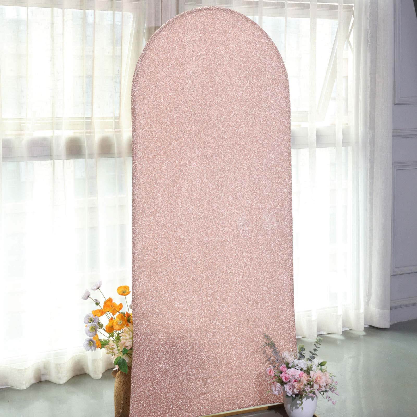 Rose Gold Shimmer Tinsel Spandex Wedding Arch Cover For Fitted Round Top Chiara Backdrop Stand 6ft - Image 7