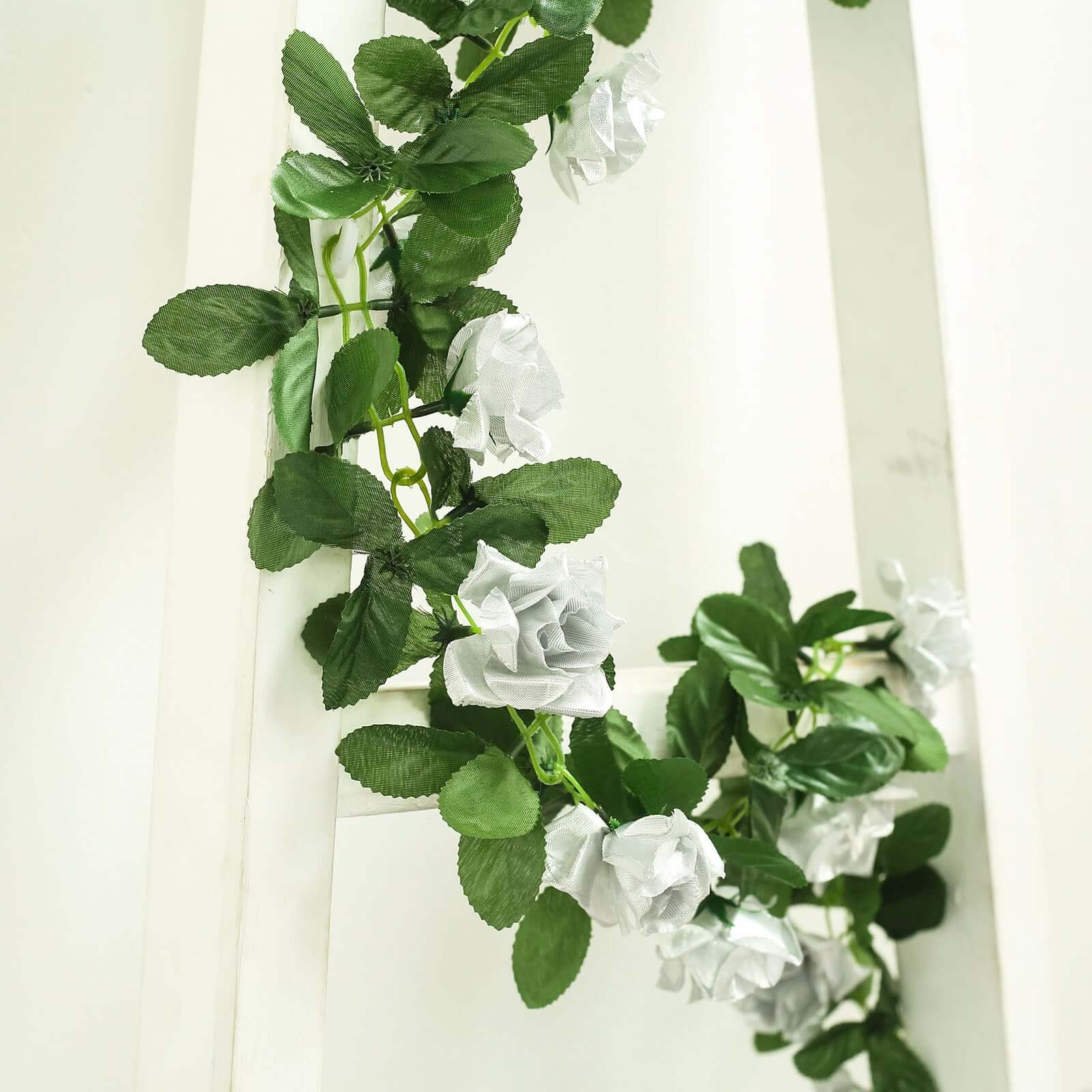 Silver Artificial Silk Rose Garland UV Protected Flower Chain 6ft - Image 11