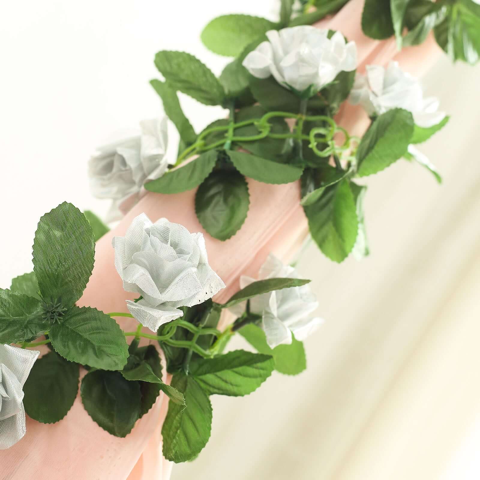Silver Artificial Silk Rose Garland UV Protected Flower Chain 6ft - Image 13