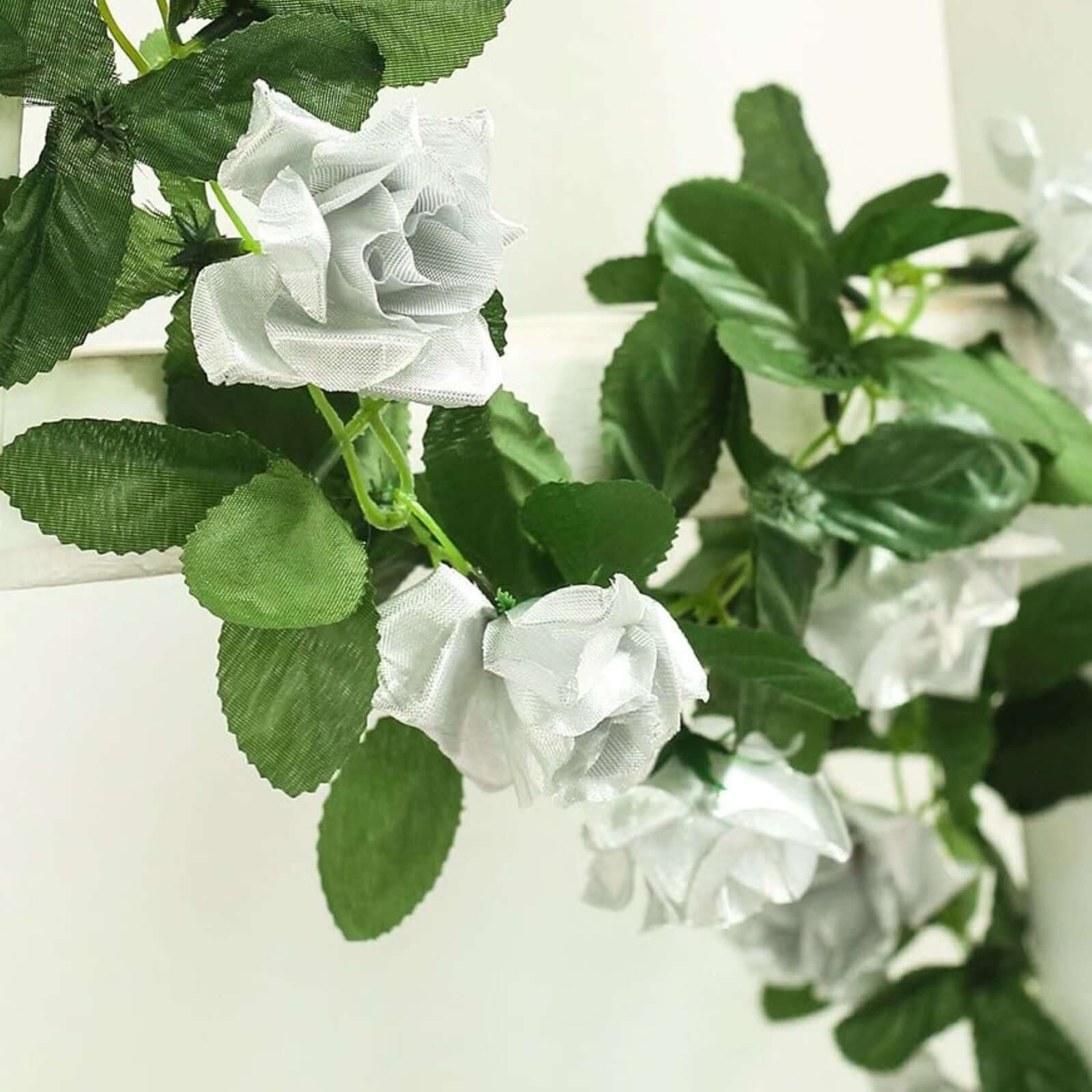 Silver Artificial Silk Rose Garland UV Protected Flower Chain 6ft - Image 2