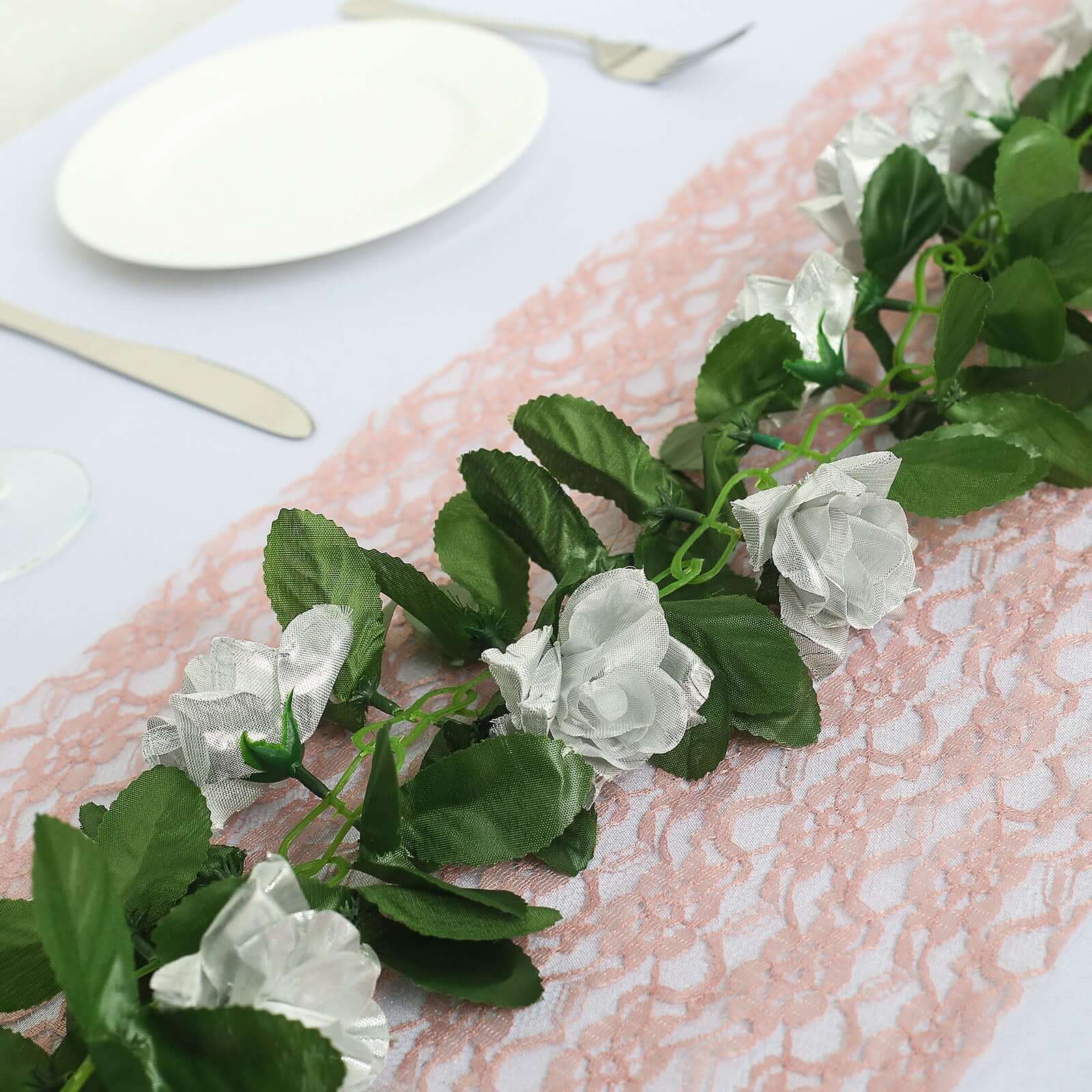Silver Artificial Silk Rose Garland UV Protected Flower Chain 6ft - Image 9
