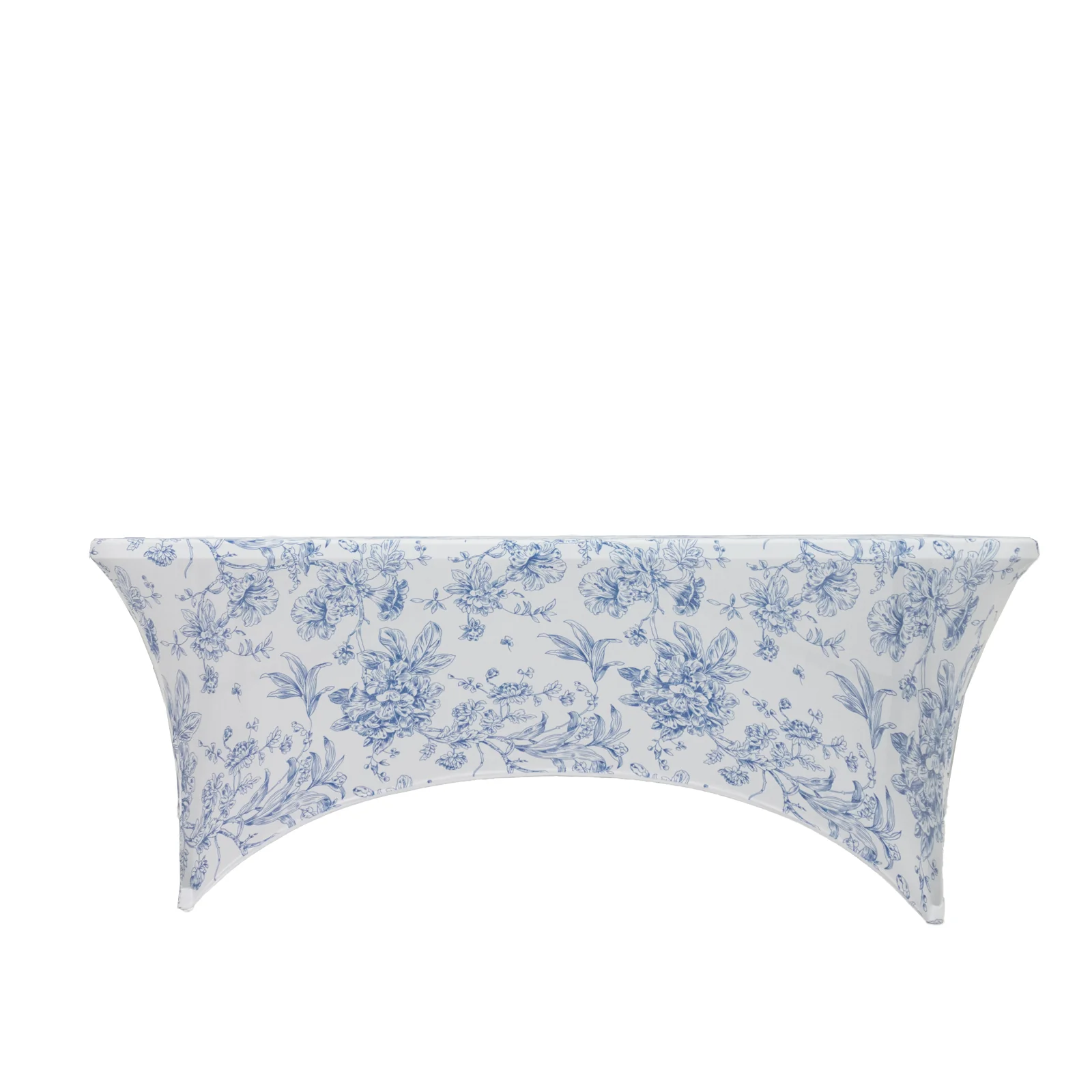 Spandex Fitted Rectangle Tablecloth 6ft – White & Blue French Toile Wrinkle-Free Stretch Table Cover - Image 6