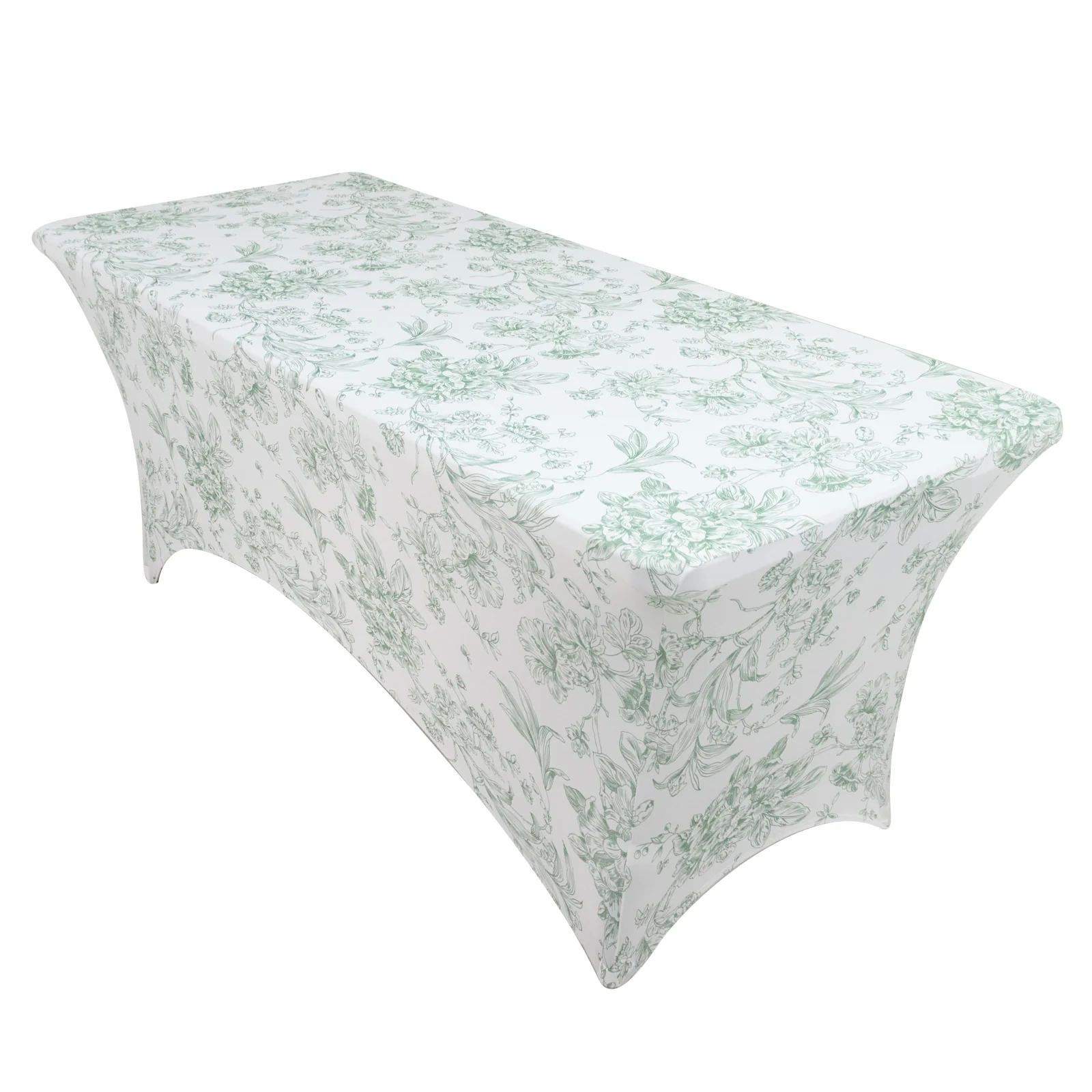Spandex Fitted Rectangle Tablecloth 6ft – White & Dusty Sage Green French Toile Wrinkle-Free Stretch Table Cover - Image 3