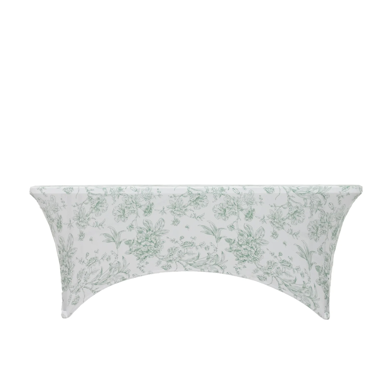 Spandex Fitted Rectangle Tablecloth 6ft – White & Dusty Sage Green French Toile Wrinkle-Free Stretch Table Cover - Image 6