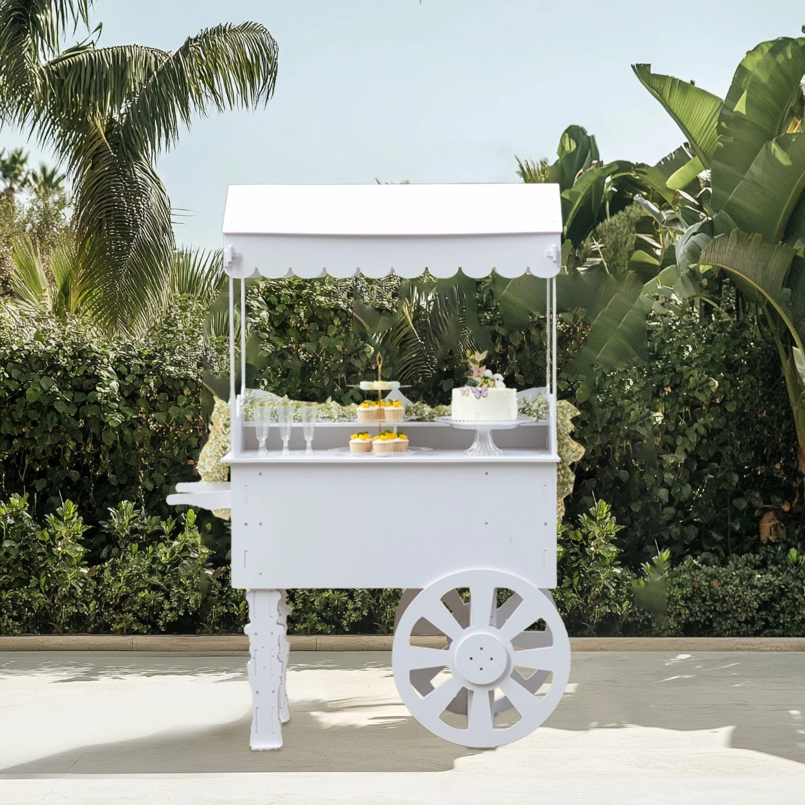 6ft Tall White Candy Cart with Shelf and Wheels for Candy and Dessert Display - Decoration for Parties, Weddings